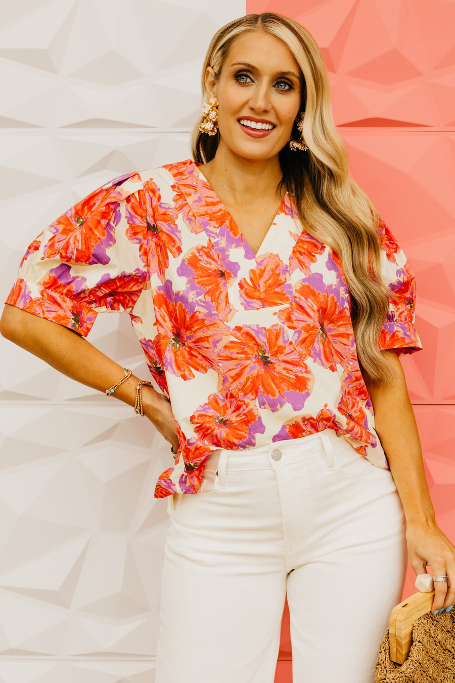 The Jared Floral V Neck Woven Blouse