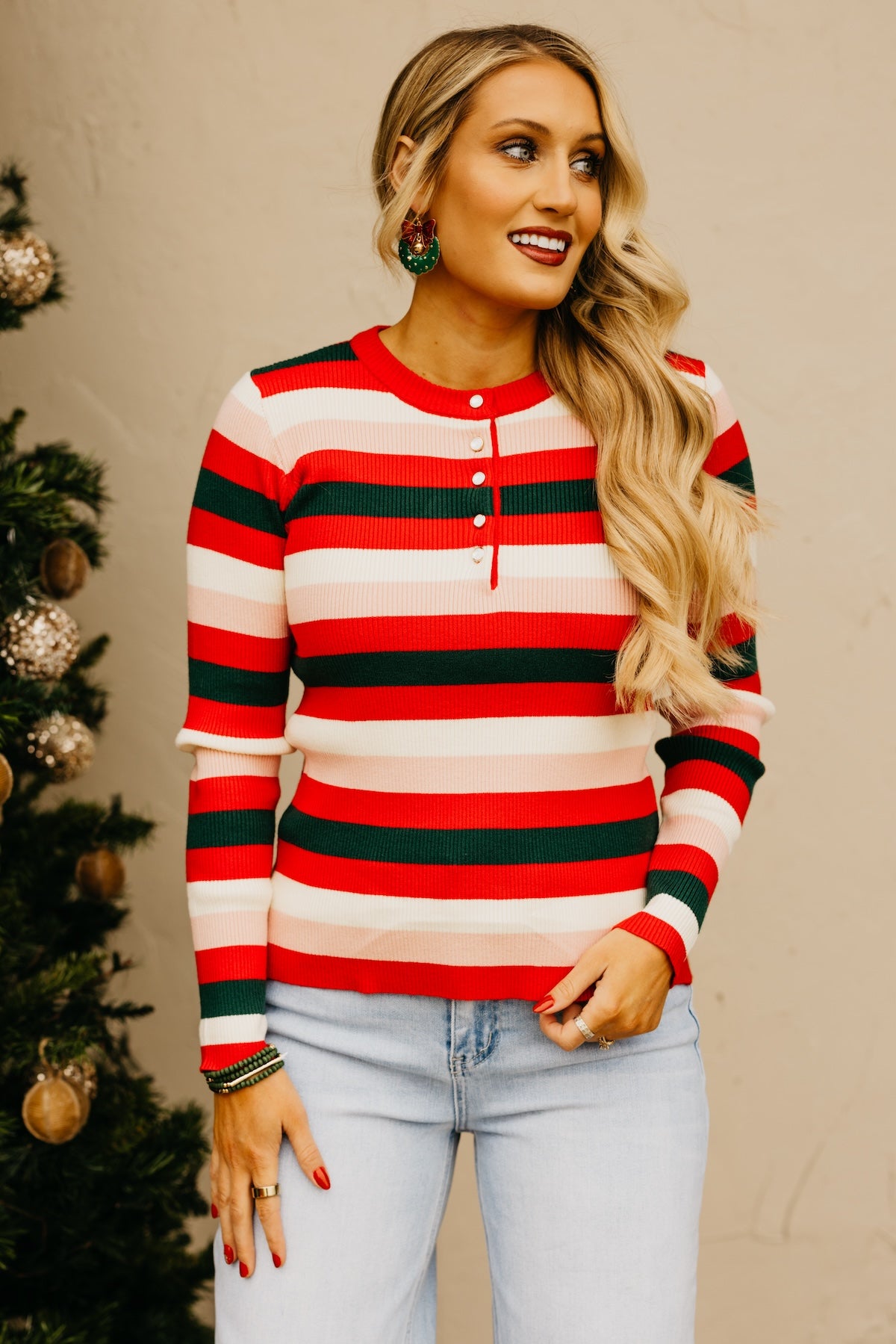 The Ayden Festive Striped Henley Top