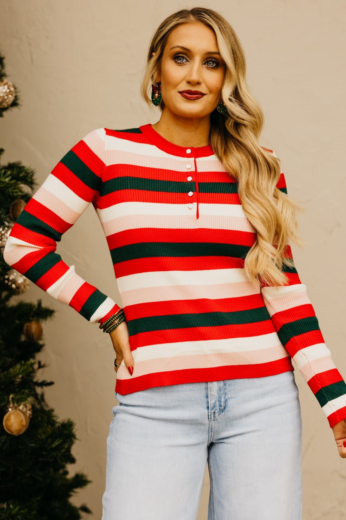 The Ayden Festive Striped Henley Top