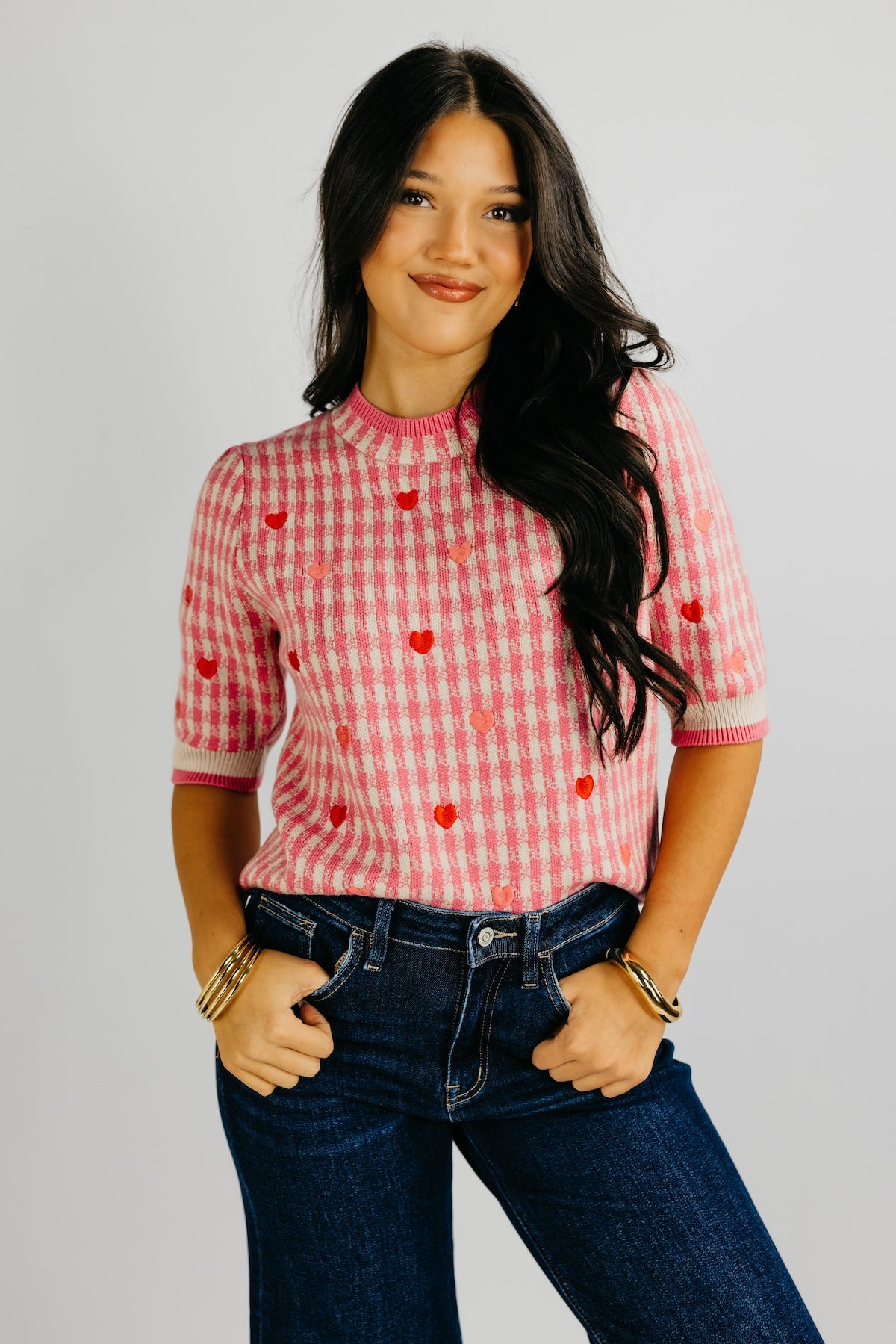 The Lincoln Embroidered Hearts Knit Top