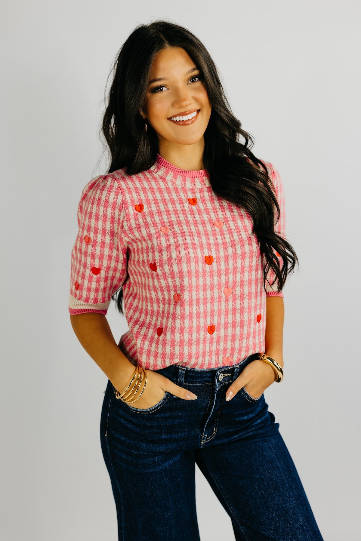 The Lincoln Embroidered Hearts Knit Top