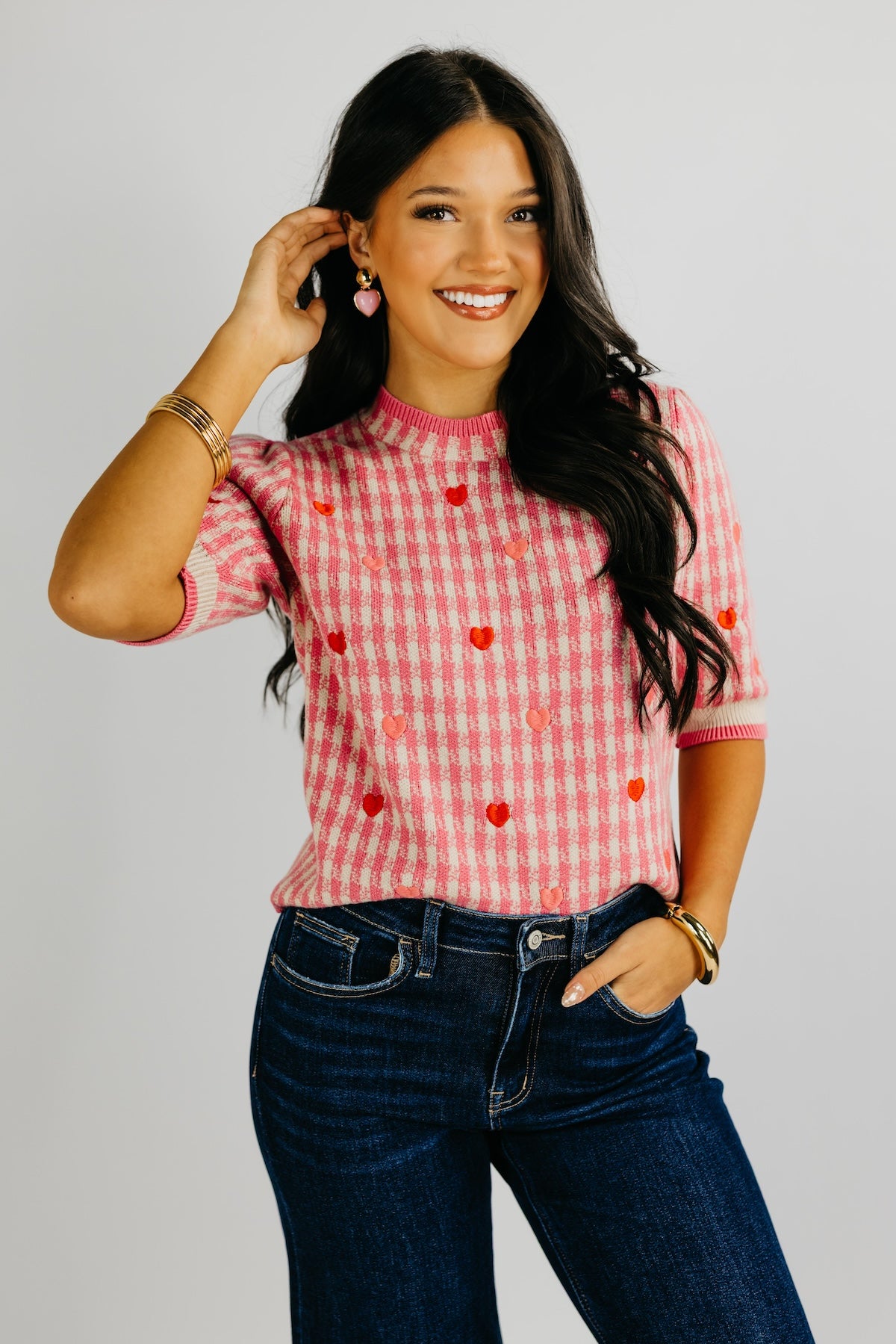 The Lincoln Embroidered Hearts Knit Top