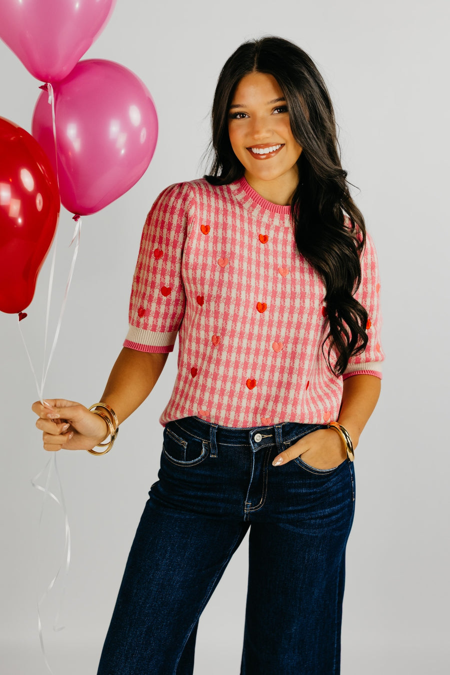 The Lincoln Embroidered Hearts Knit Top