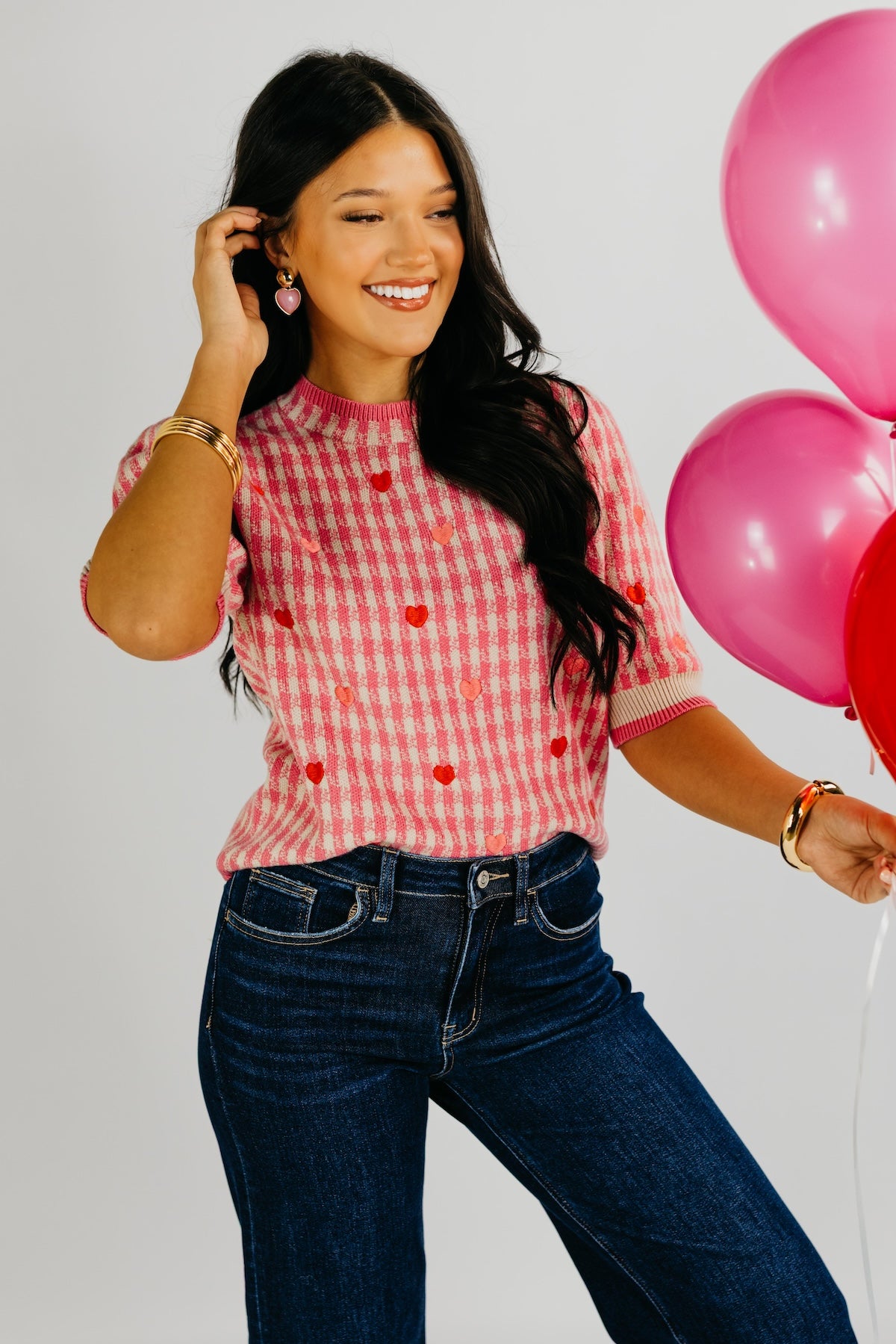 The Lincoln Embroidered Hearts Knit Top