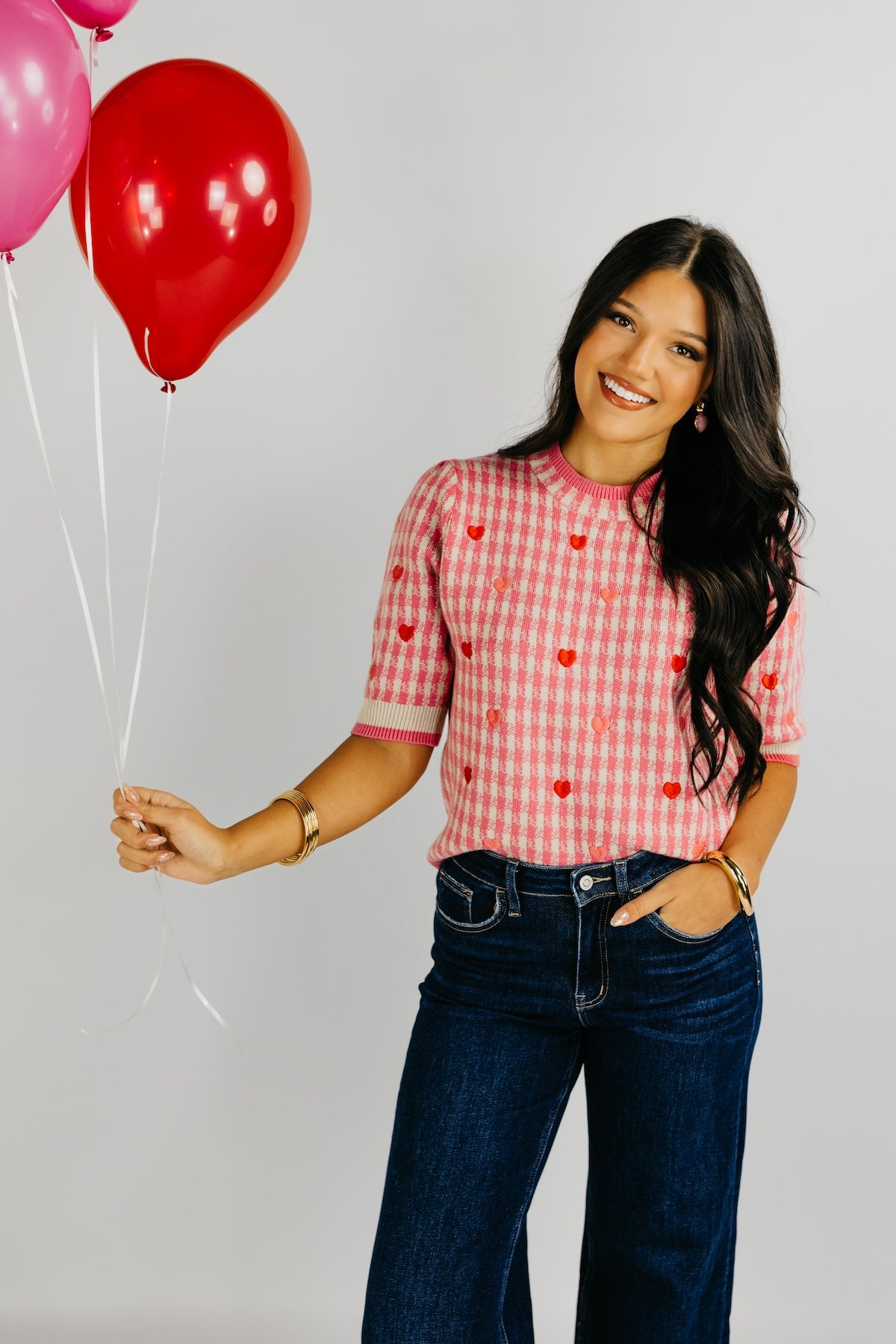 The Lincoln Embroidered Hearts Knit Top