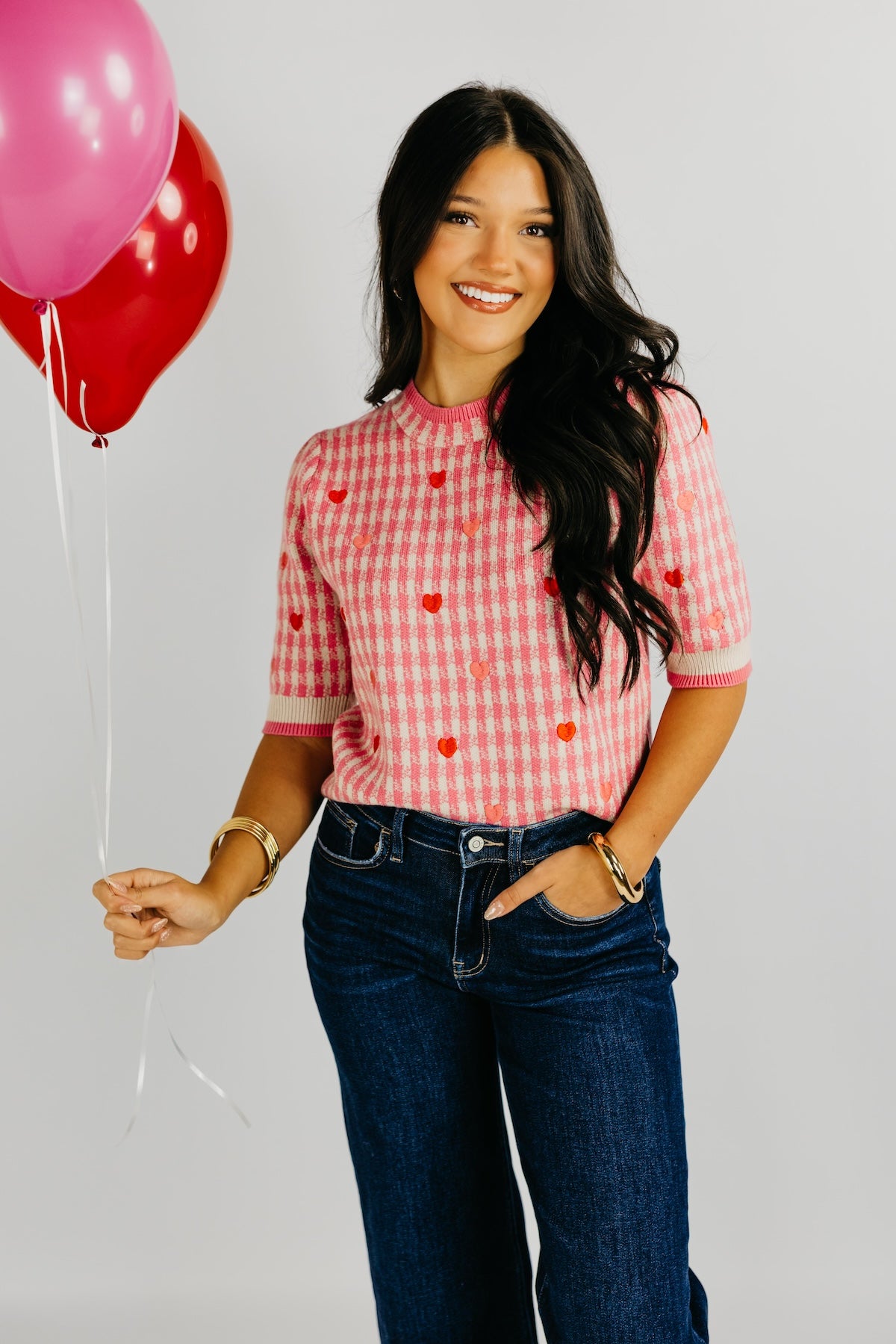 The Lincoln Embroidered Hearts Knit Top