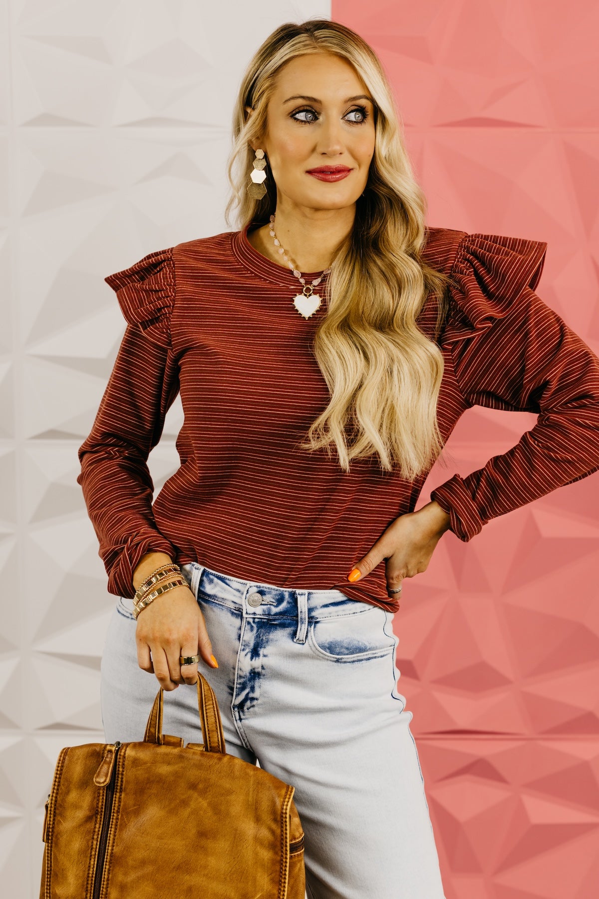 The Marcus Ruffle Shoulder Stripe Knit Top