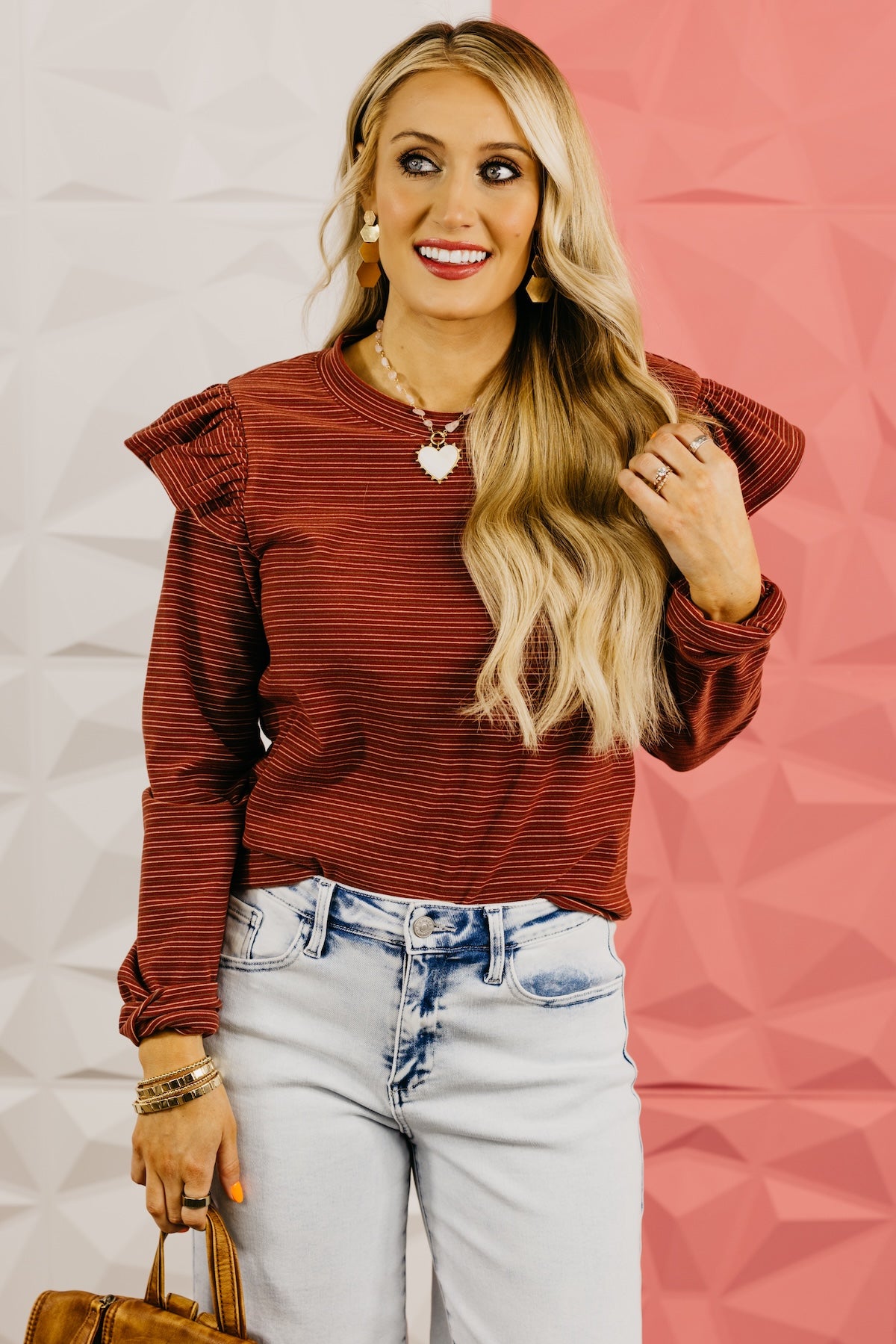 The Marcus Ruffle Shoulder Stripe Knit Top