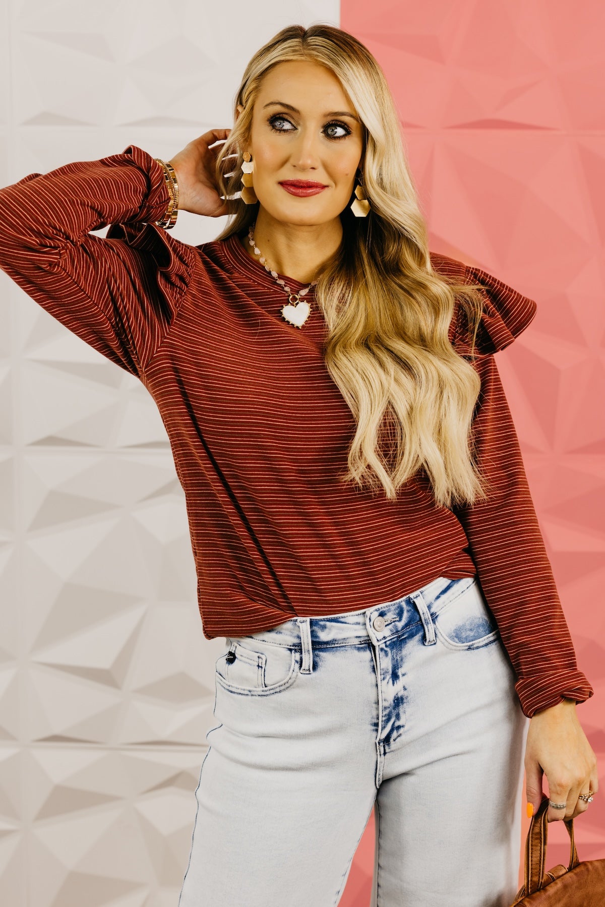 The Marcus Ruffle Shoulder Stripe Knit Top