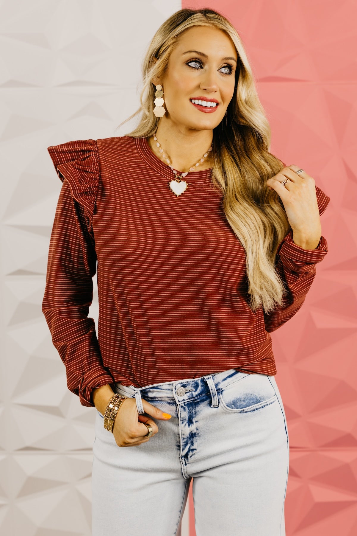The Marcus Ruffle Shoulder Stripe Knit Top