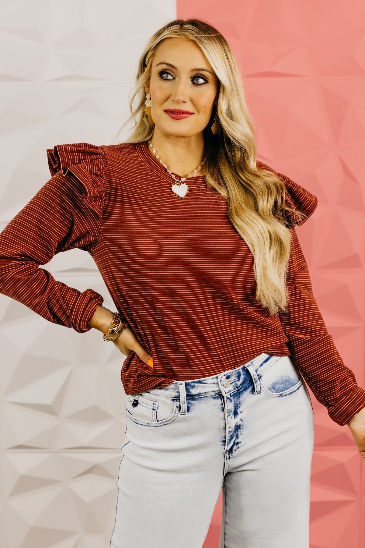 The Marcus Ruffle Shoulder Stripe Knit Top