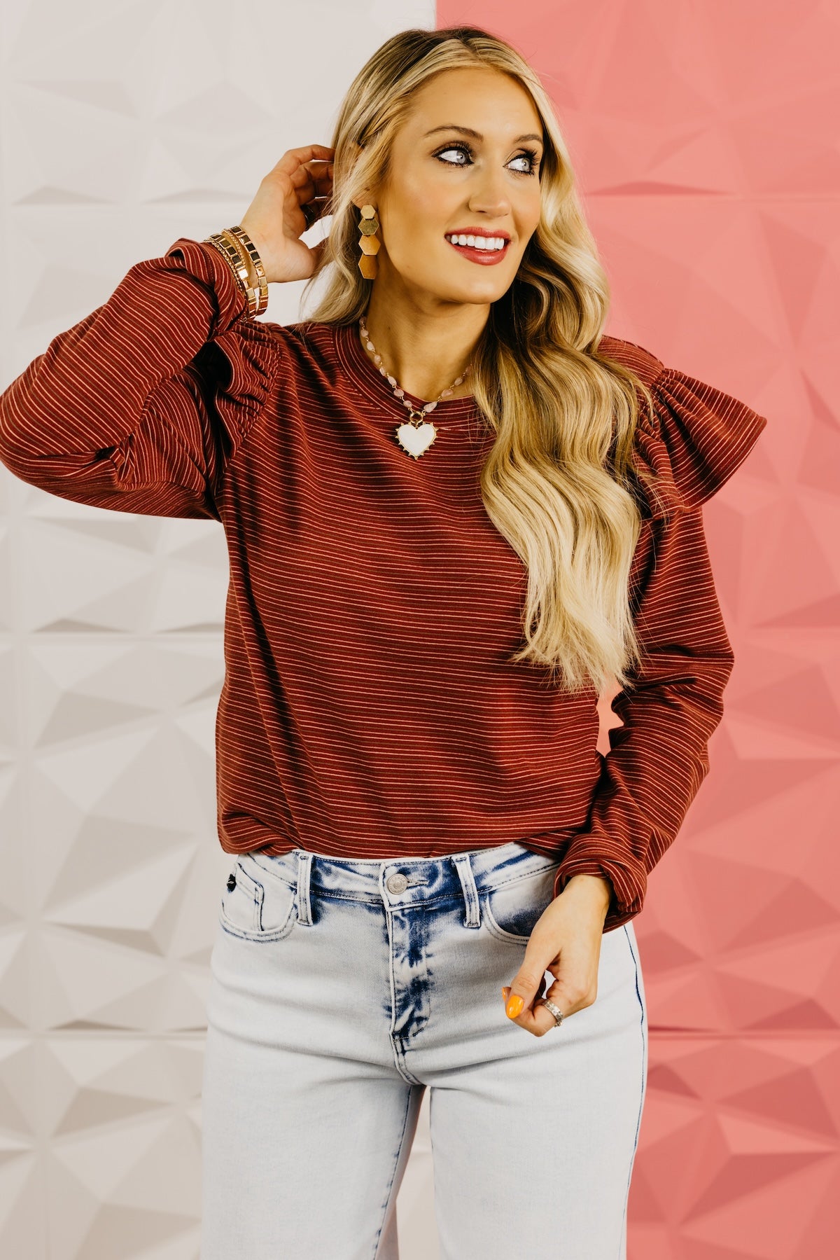 The Marcus Ruffle Shoulder Stripe Knit Top