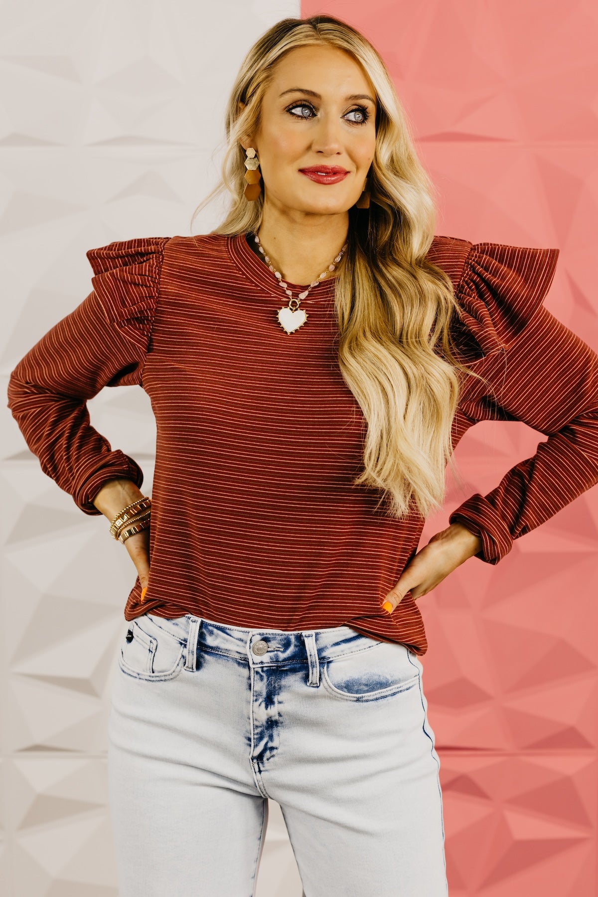The Marcus Ruffle Shoulder Stripe Knit Top