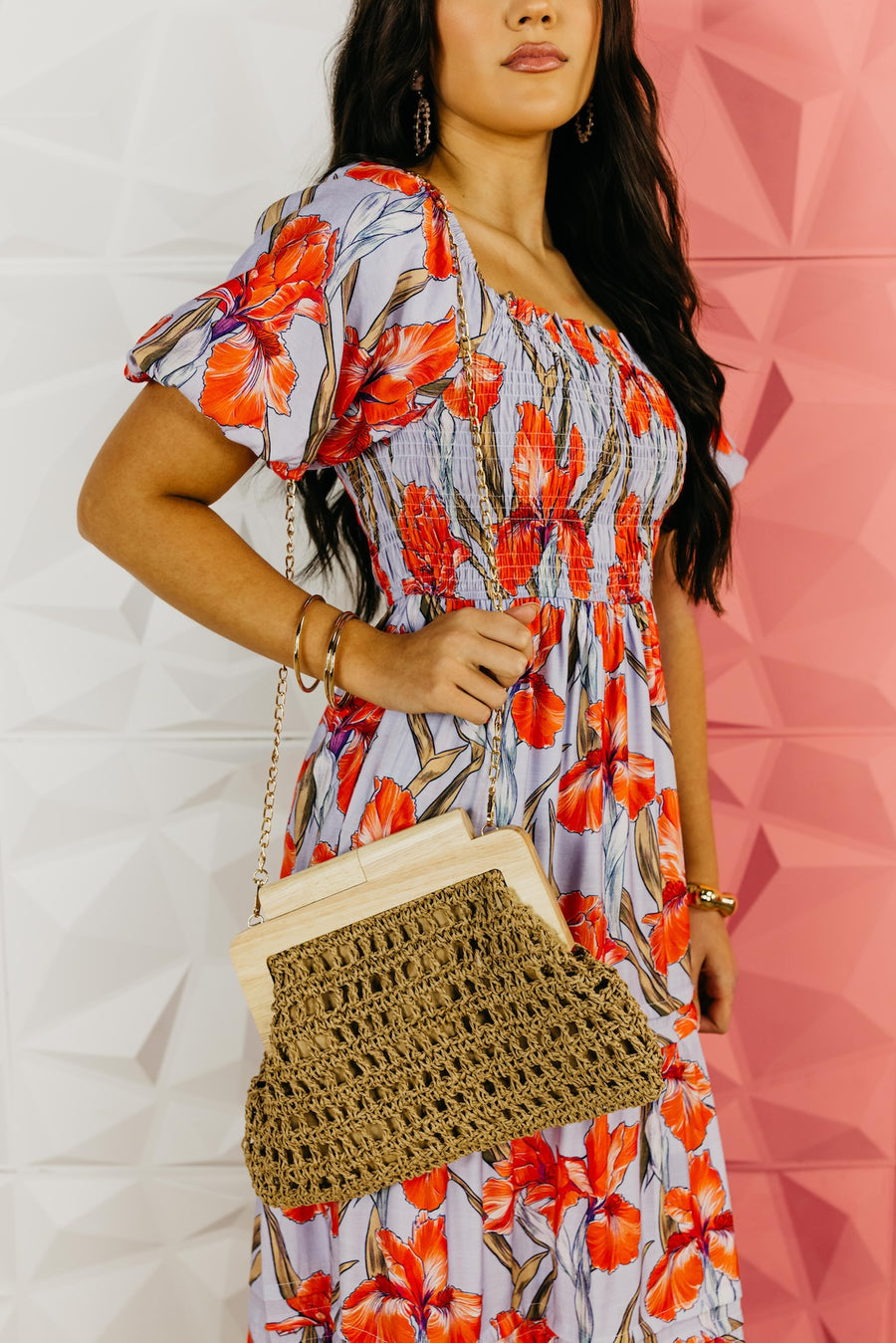 The Mason Straw Braided Wooden Top Frame Clutch Bag