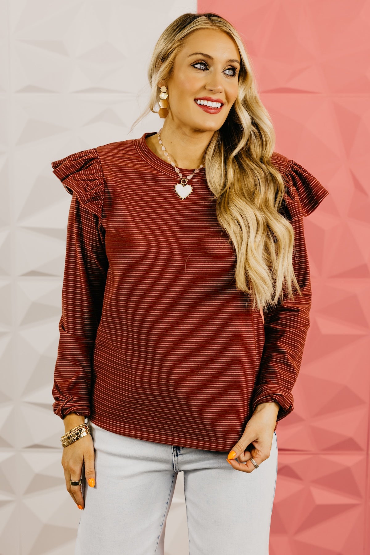 The Marcus Ruffle Shoulder Stripe Knit Top