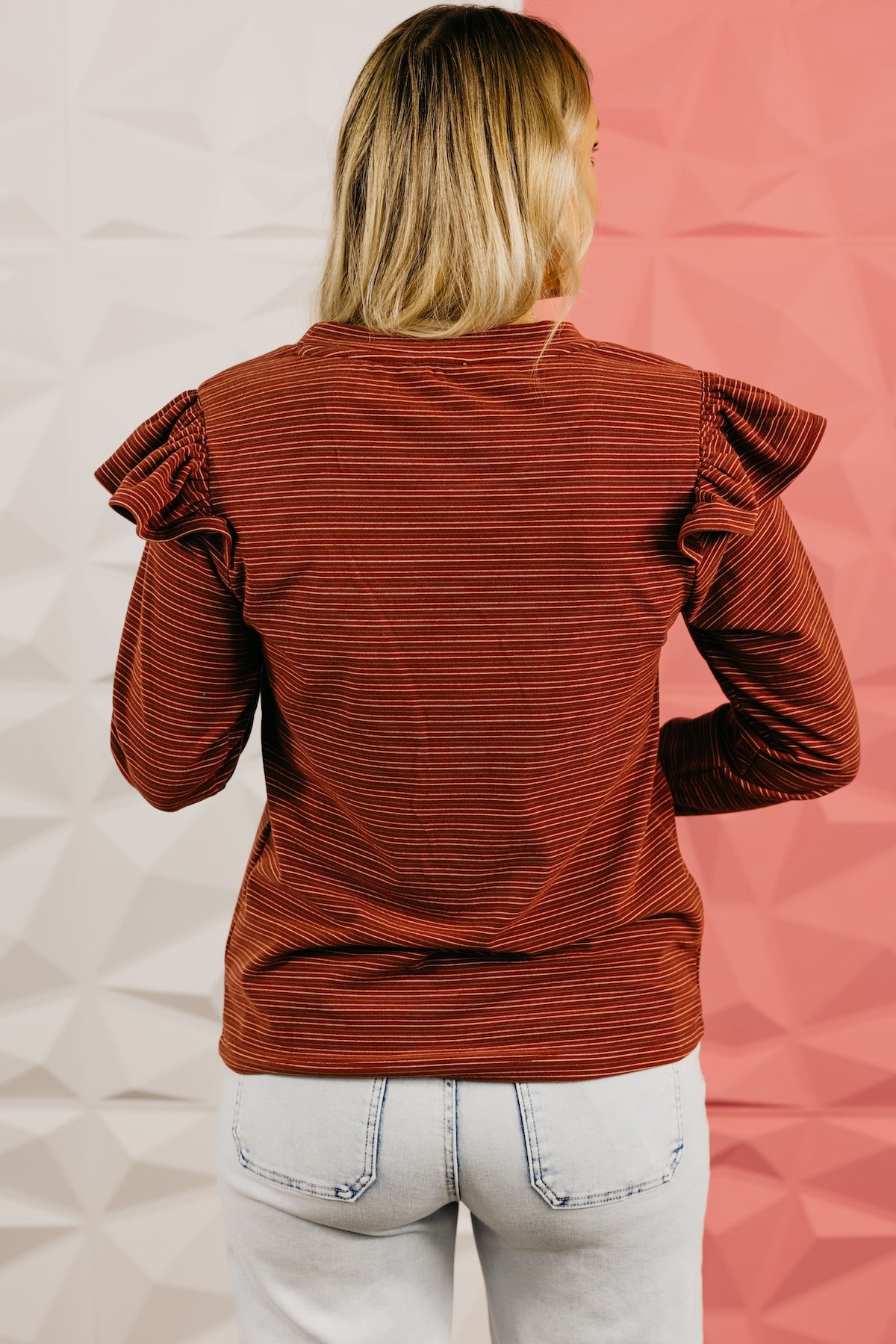 The Marcus Ruffle Shoulder Stripe Knit Top