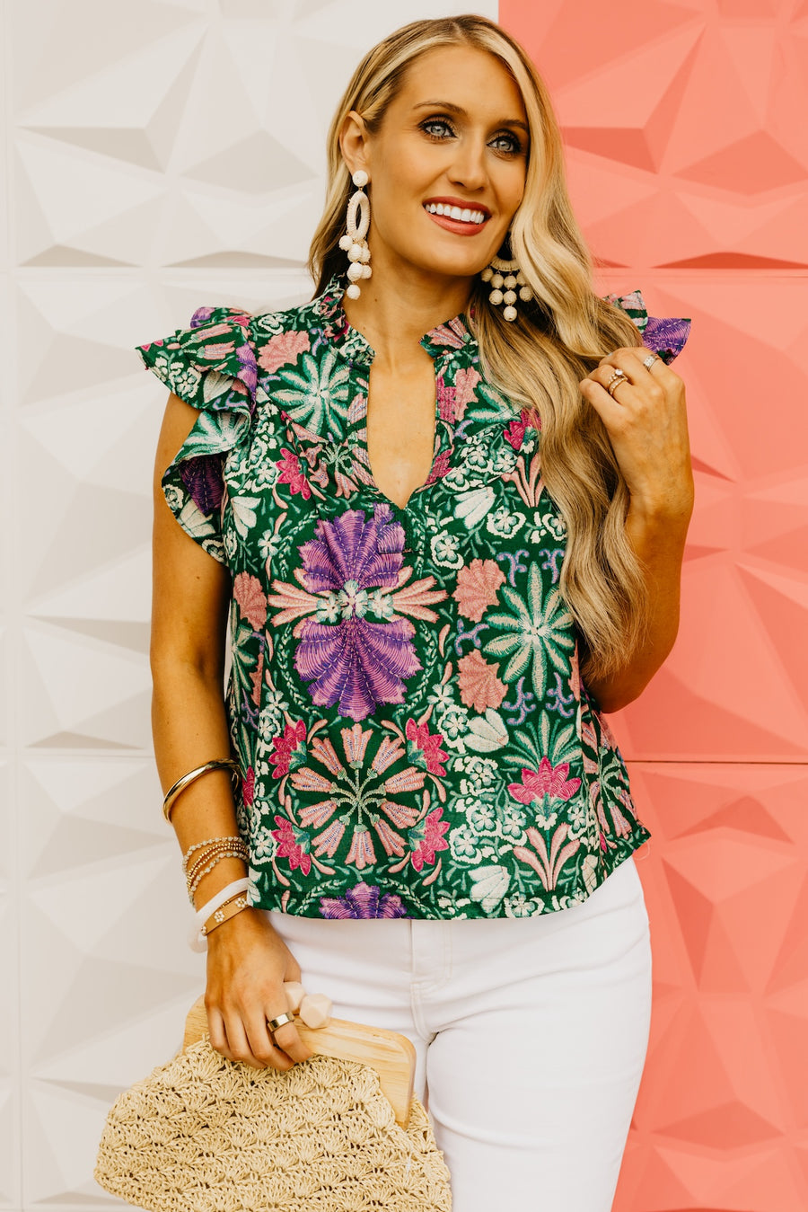 The Anaya Floral Flutter Sleeve Top