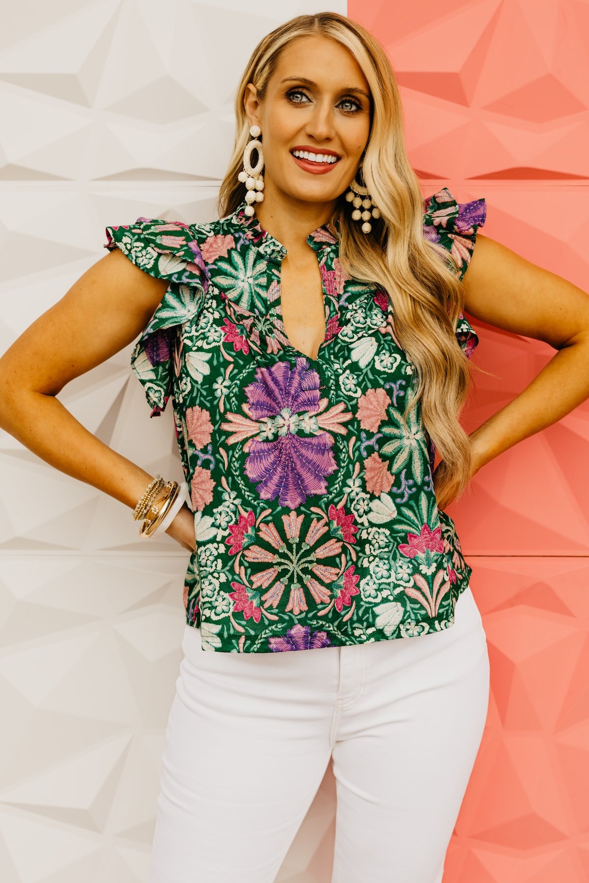 The Anaya Floral Flutter Sleeve Top