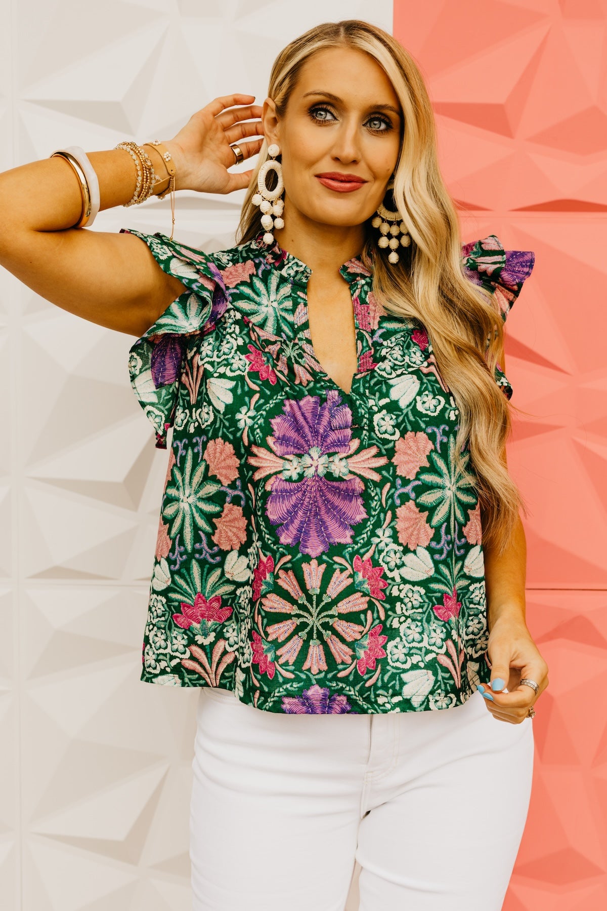 The Anaya Floral Flutter Sleeve Top
