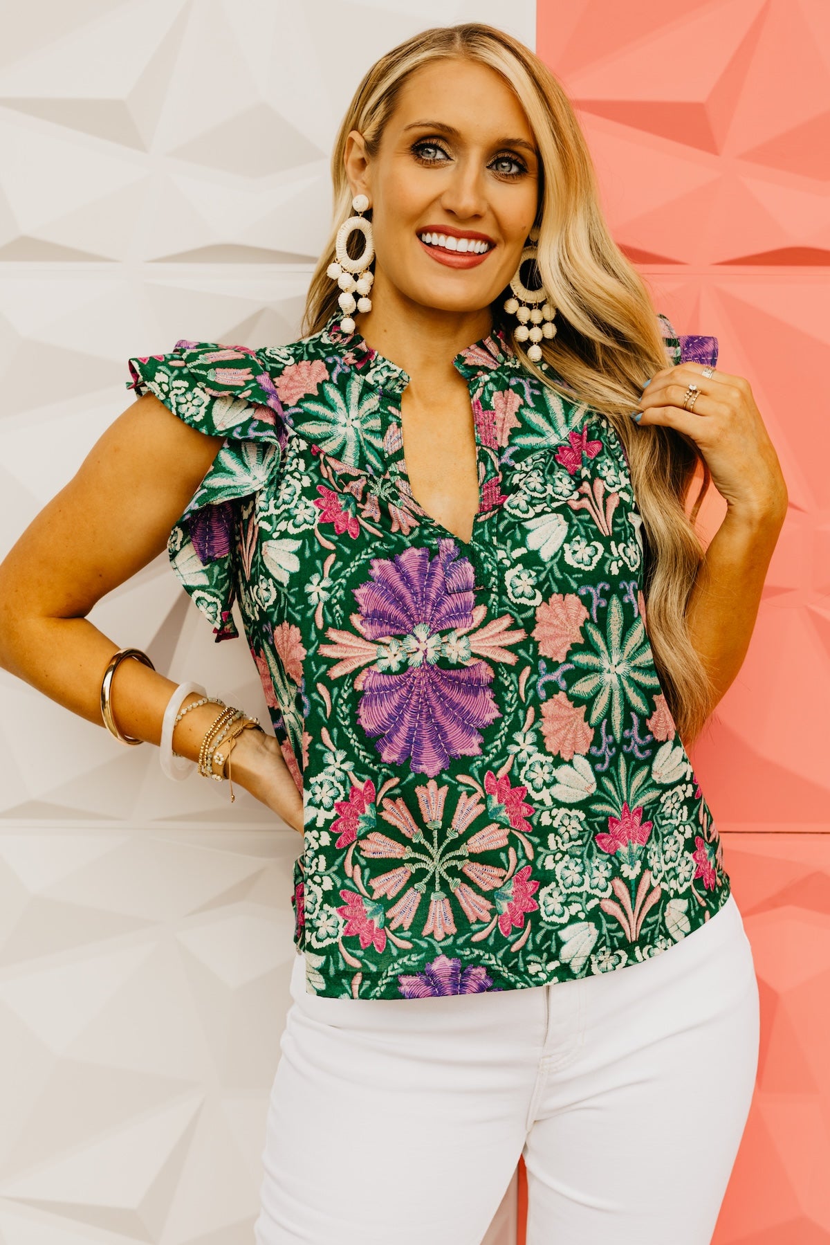 The Anaya Floral Flutter Sleeve Top