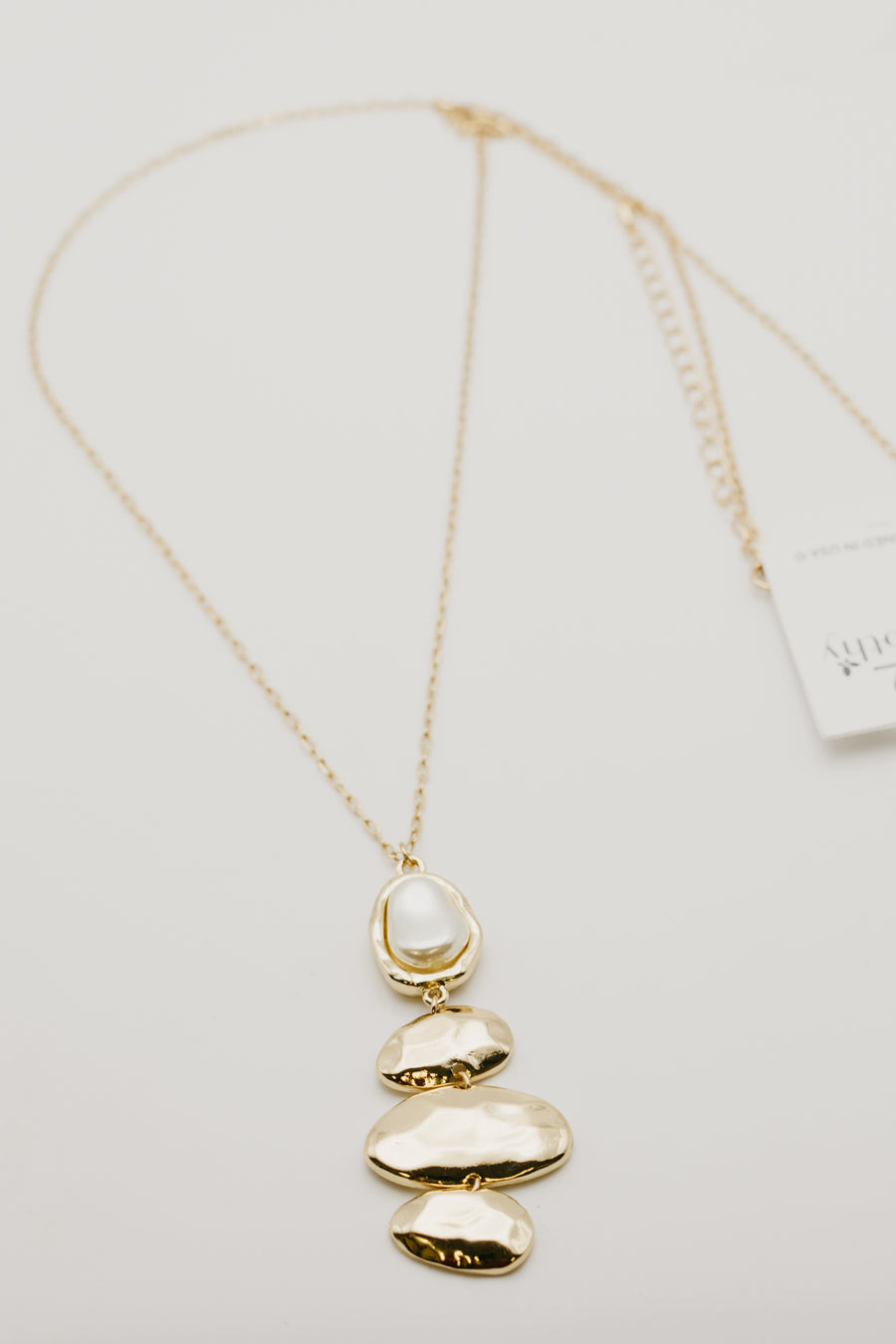 The Evie Hammered Pearl Longline Necklace