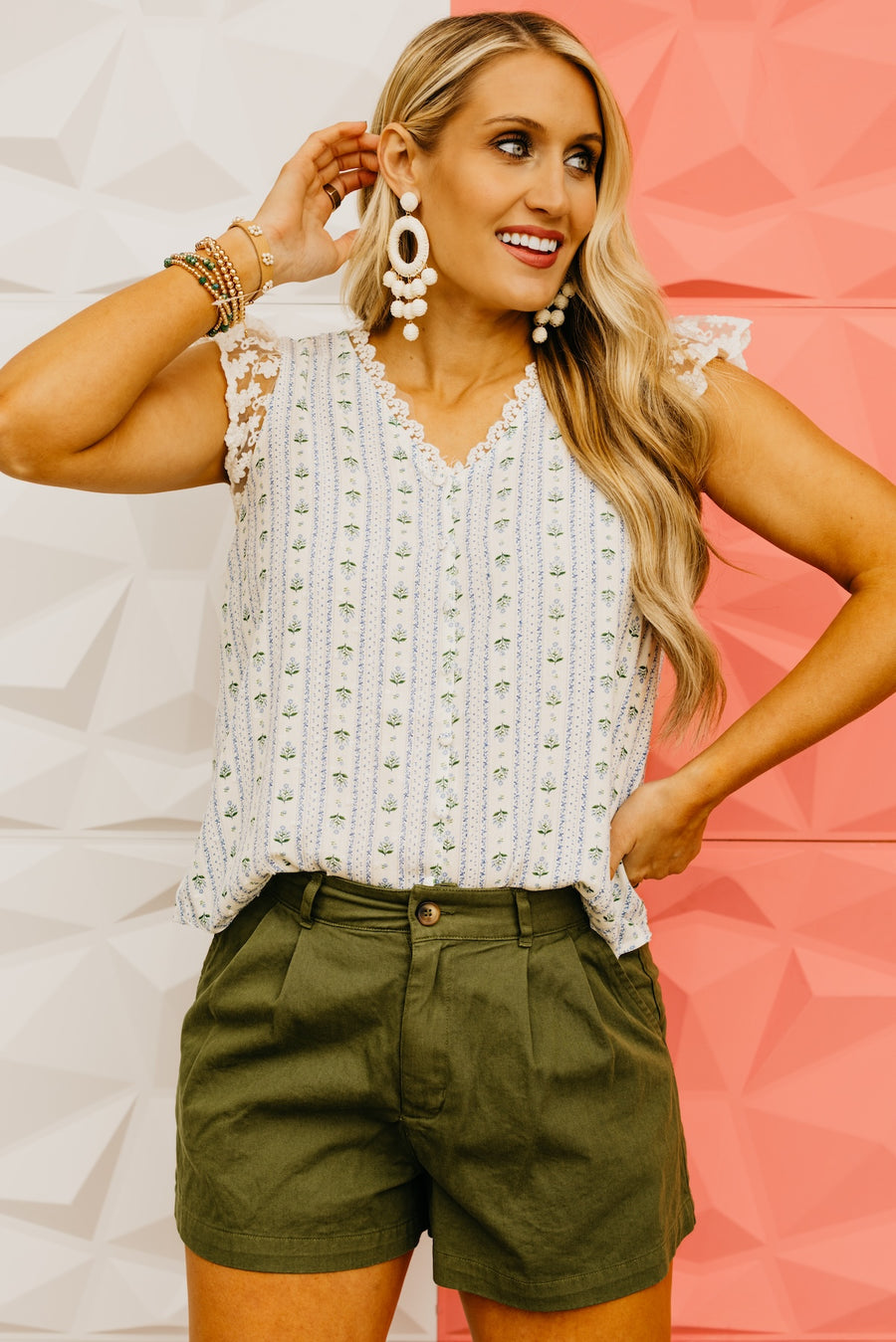The Camryn Floral Lace Trim Woven Blouse