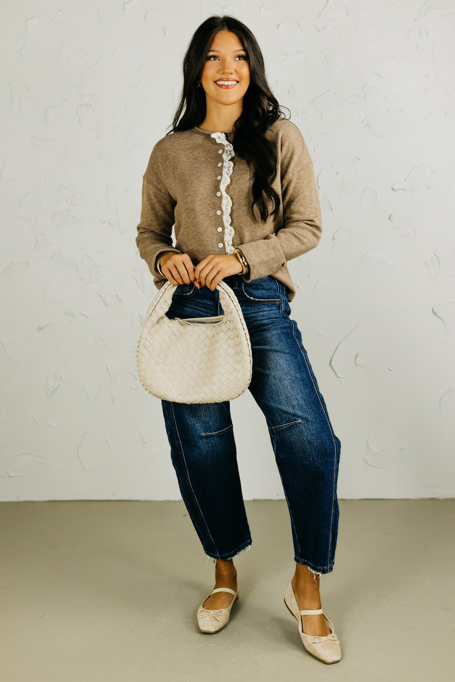 The Julian Lace Trim Button Up Sweater