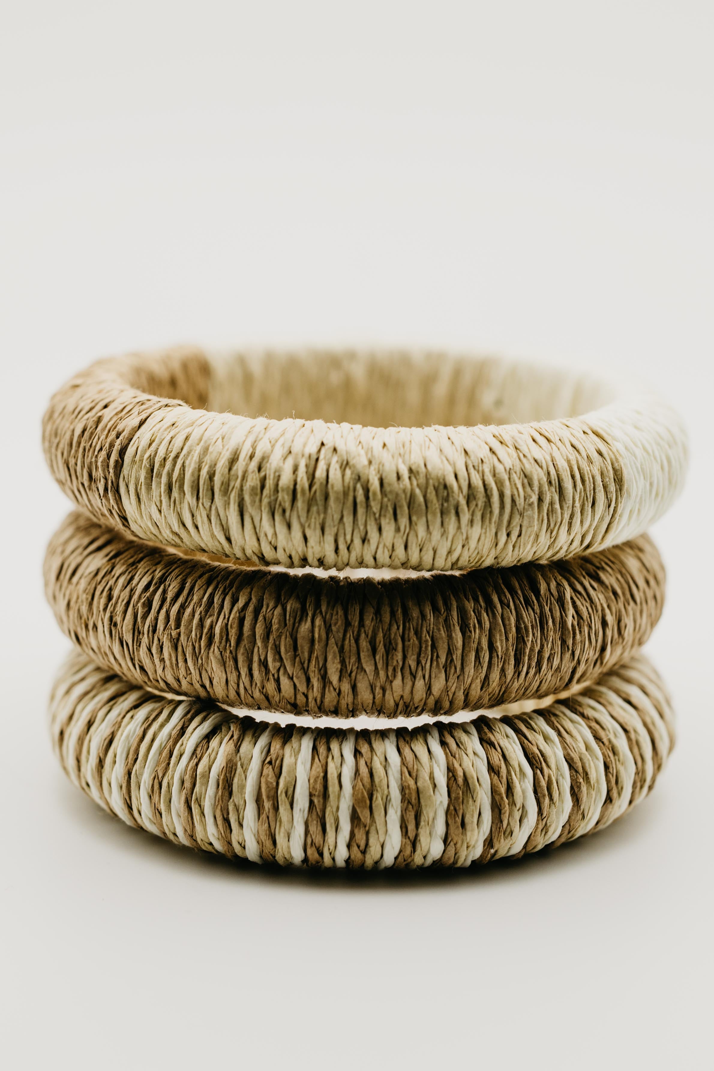 The Reece 3pc Mixed Straw Weave Bangle Bracelet Set