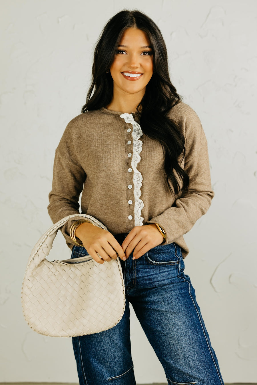 The Julian Lace Trim Button Up Sweater