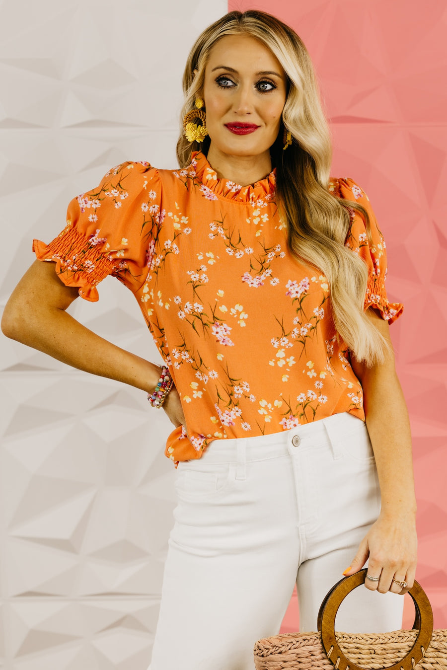The Paityn Floral Ruffle Neck Woven Blouse