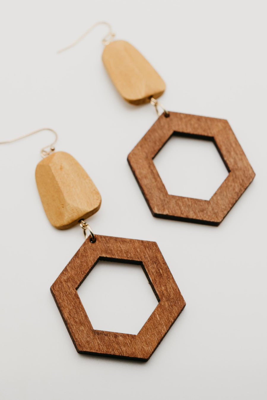 The Jazmine Hexagon Wood Drop Earring