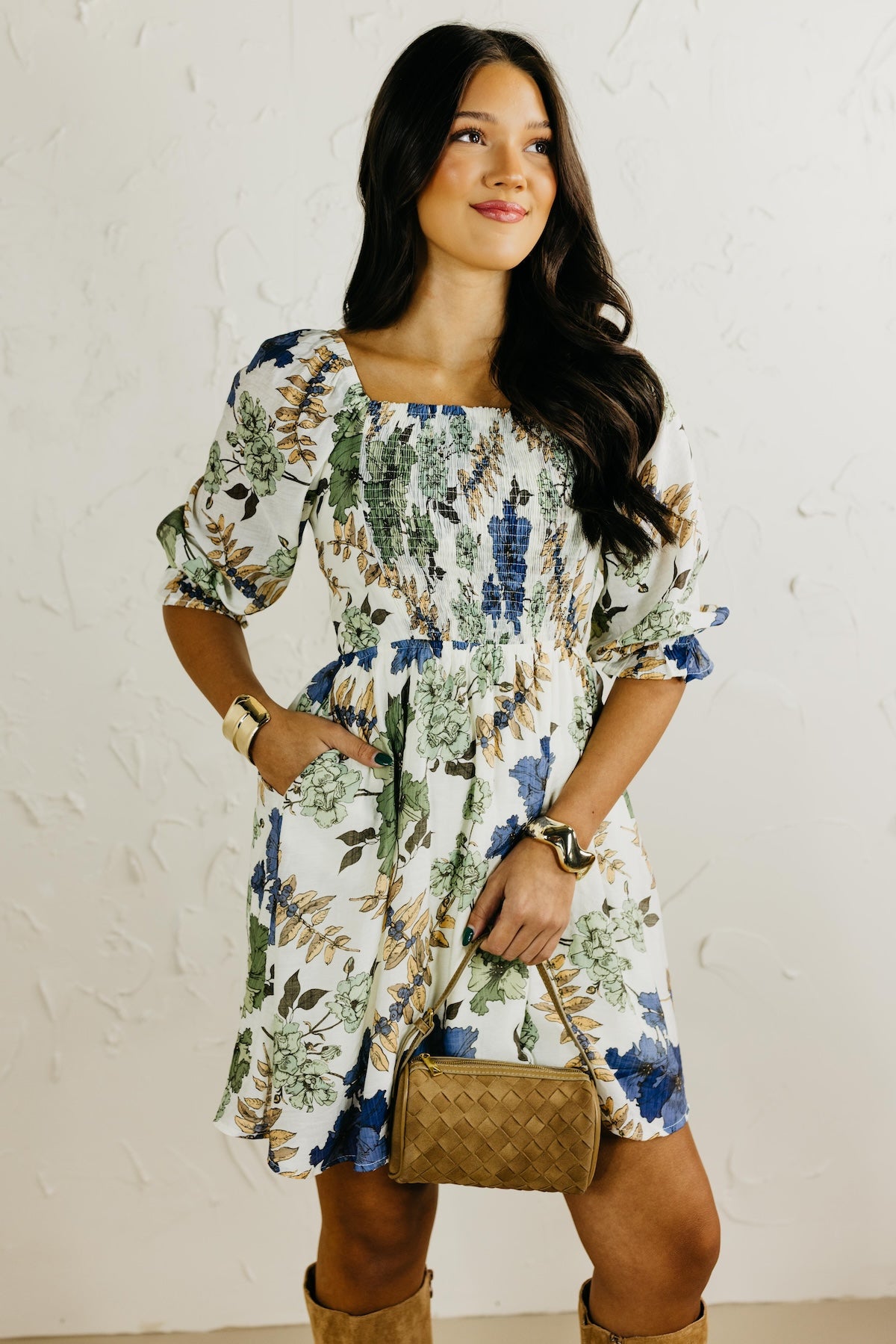 The Shay Smocked Print Mini Dress