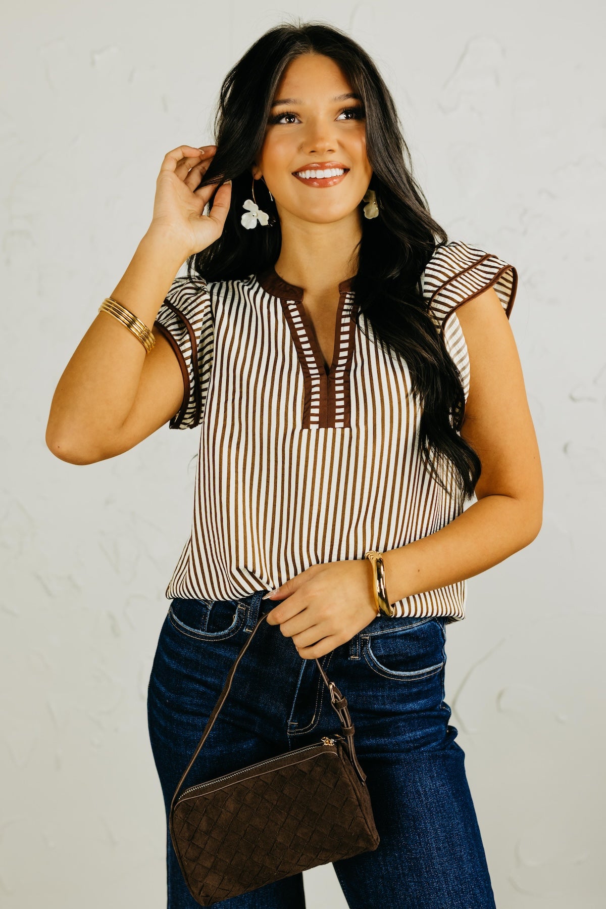 The Jack Striped Flutter Sleeve Top