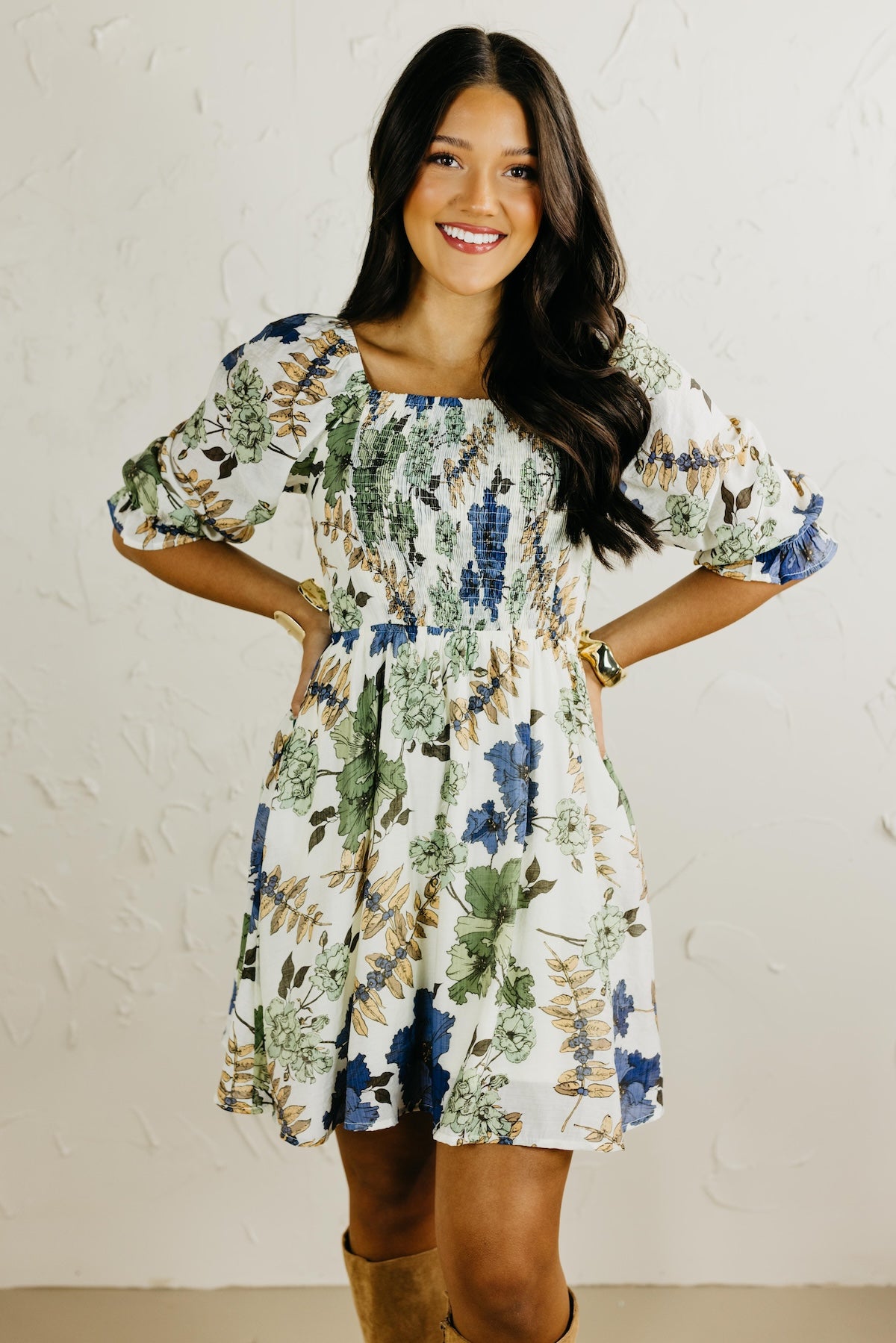 The Shay Smocked Print Mini Dress