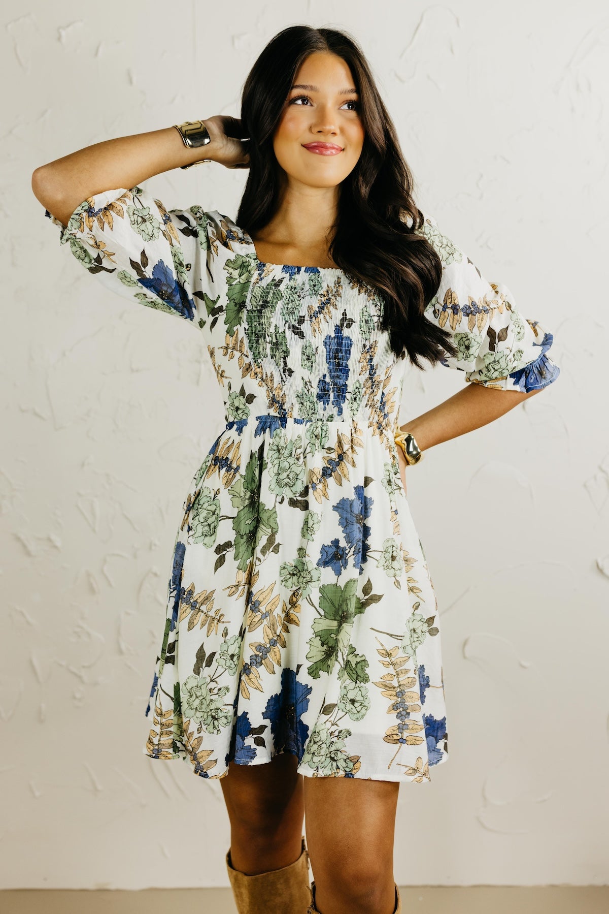 The Shay Smocked Print Mini Dress