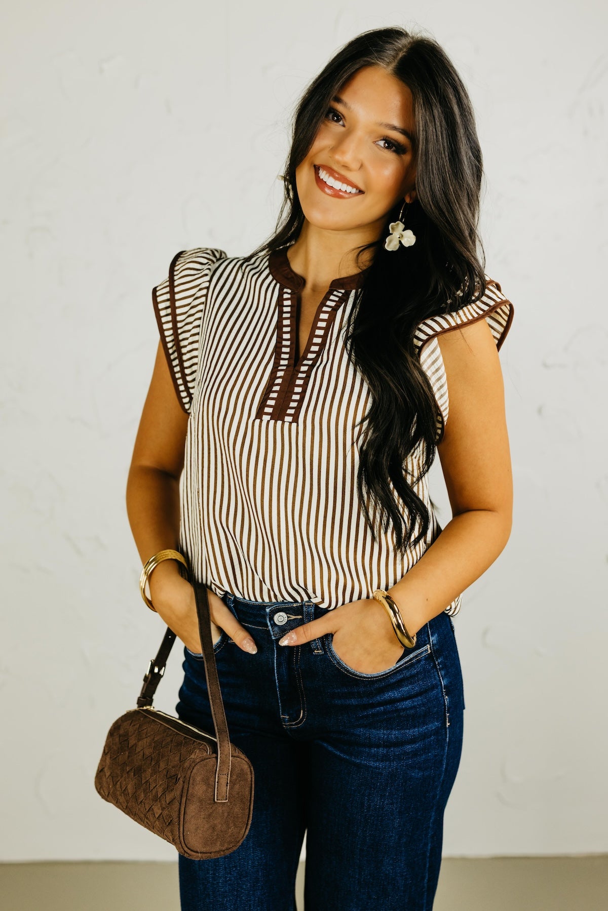 The Jack Striped Flutter Sleeve Top