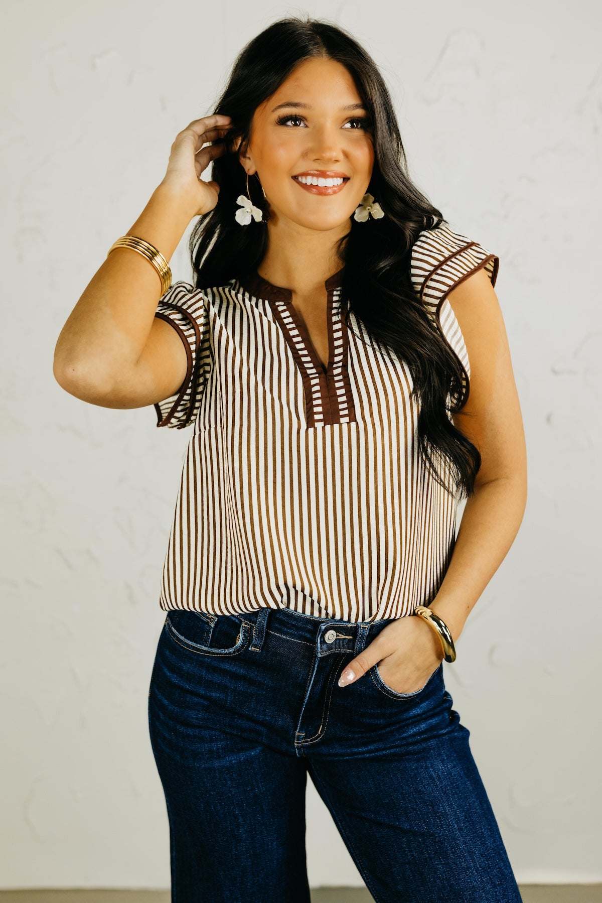 The Jack Striped Flutter Sleeve Top