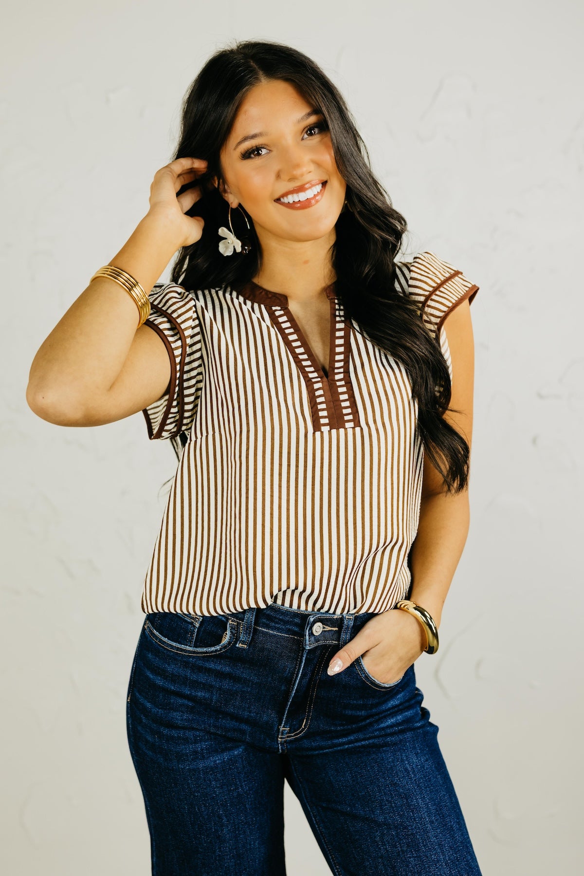 The Jack Striped Flutter Sleeve Top