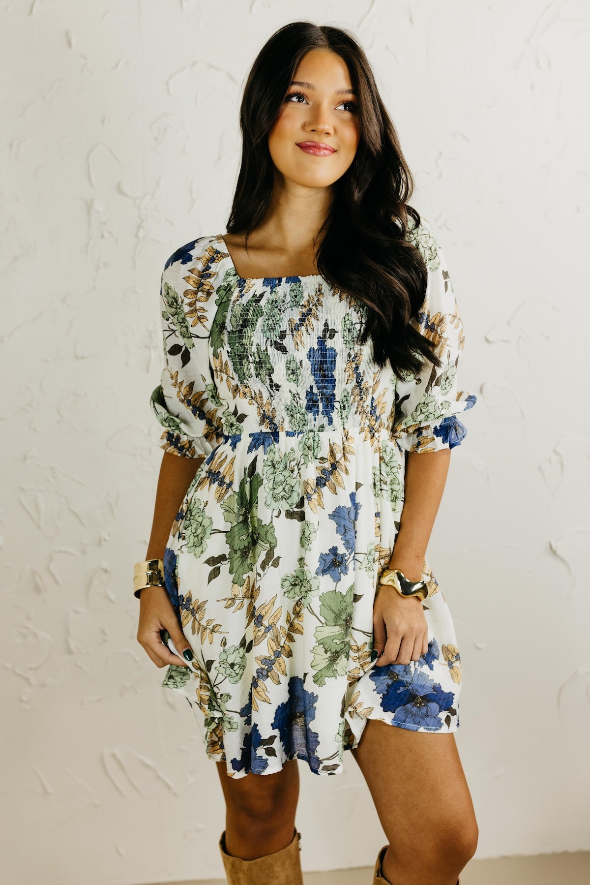 The Shay Smocked Print Mini Dress