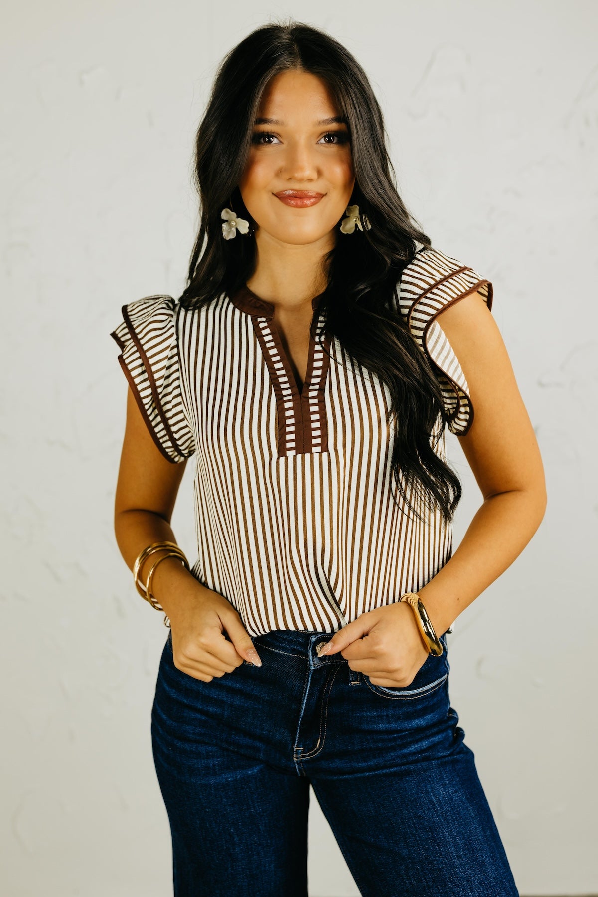 The Jack Striped Flutter Sleeve Top