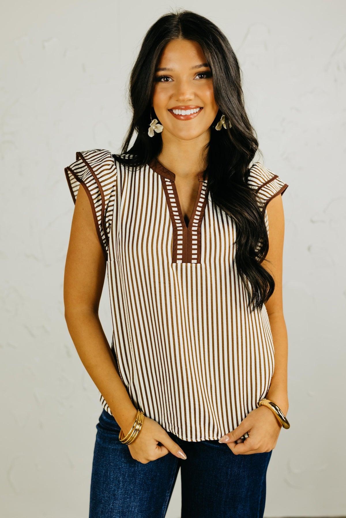 The Jack Striped Flutter Sleeve Top