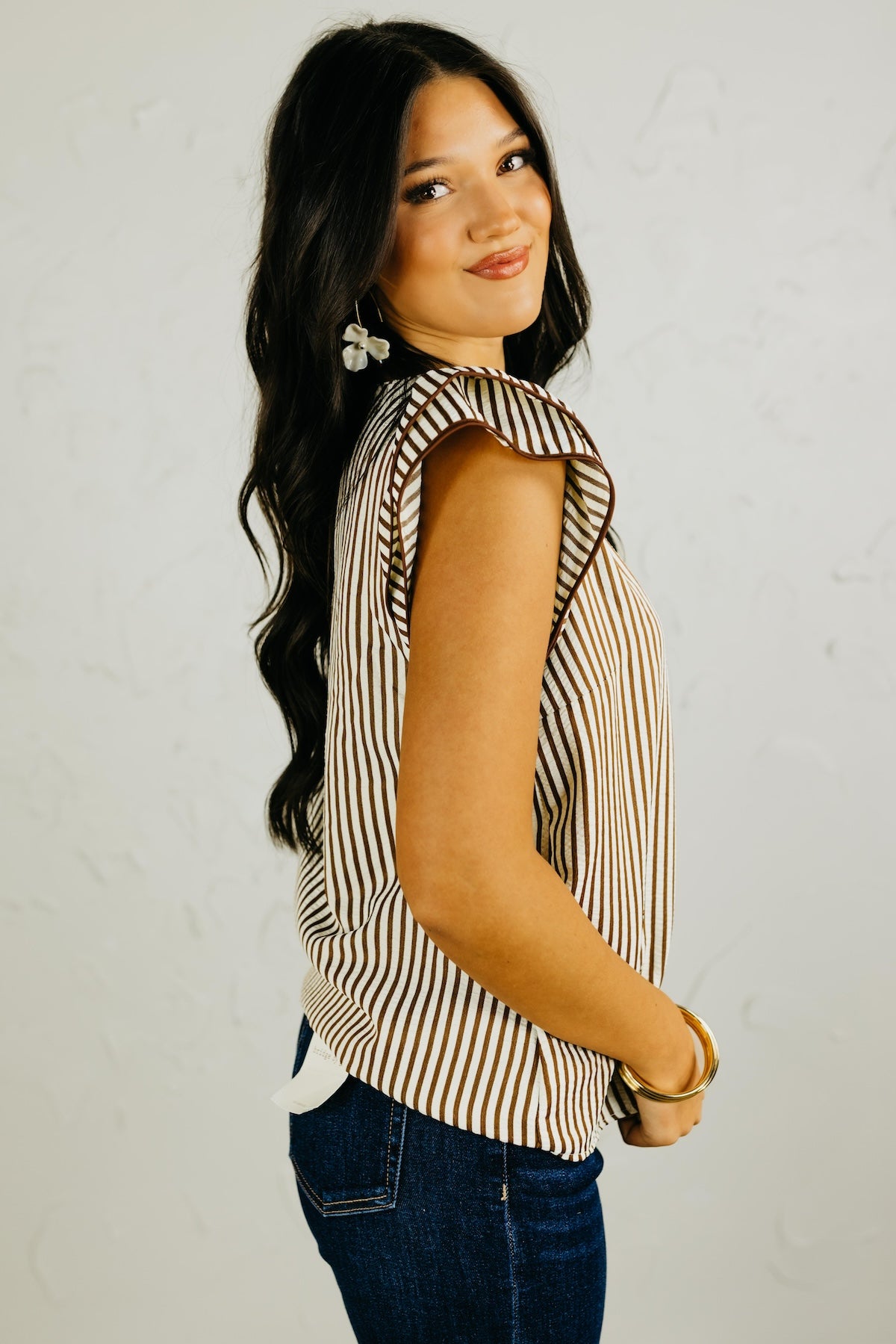 The Jack Striped Flutter Sleeve Top