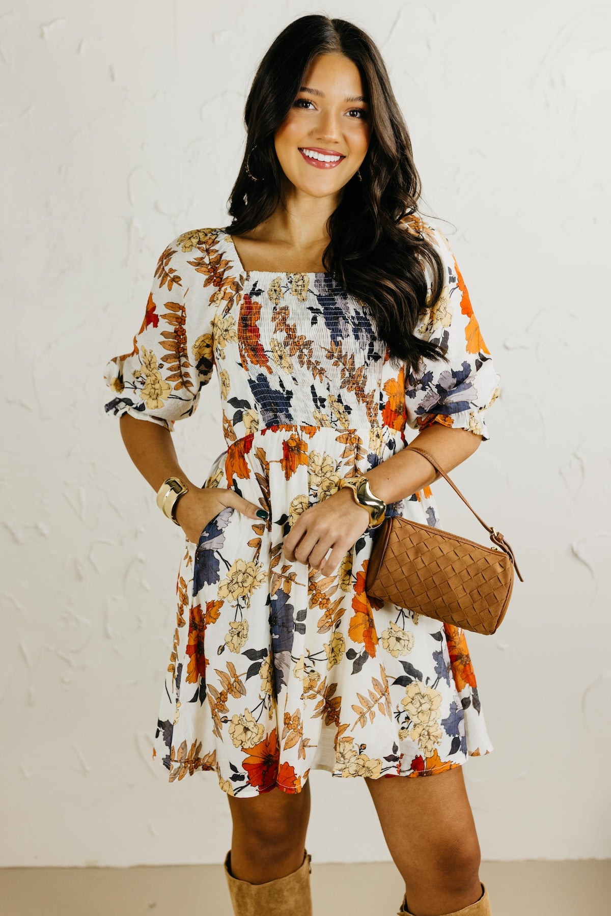 The Shay Smocked Print Mini Dress