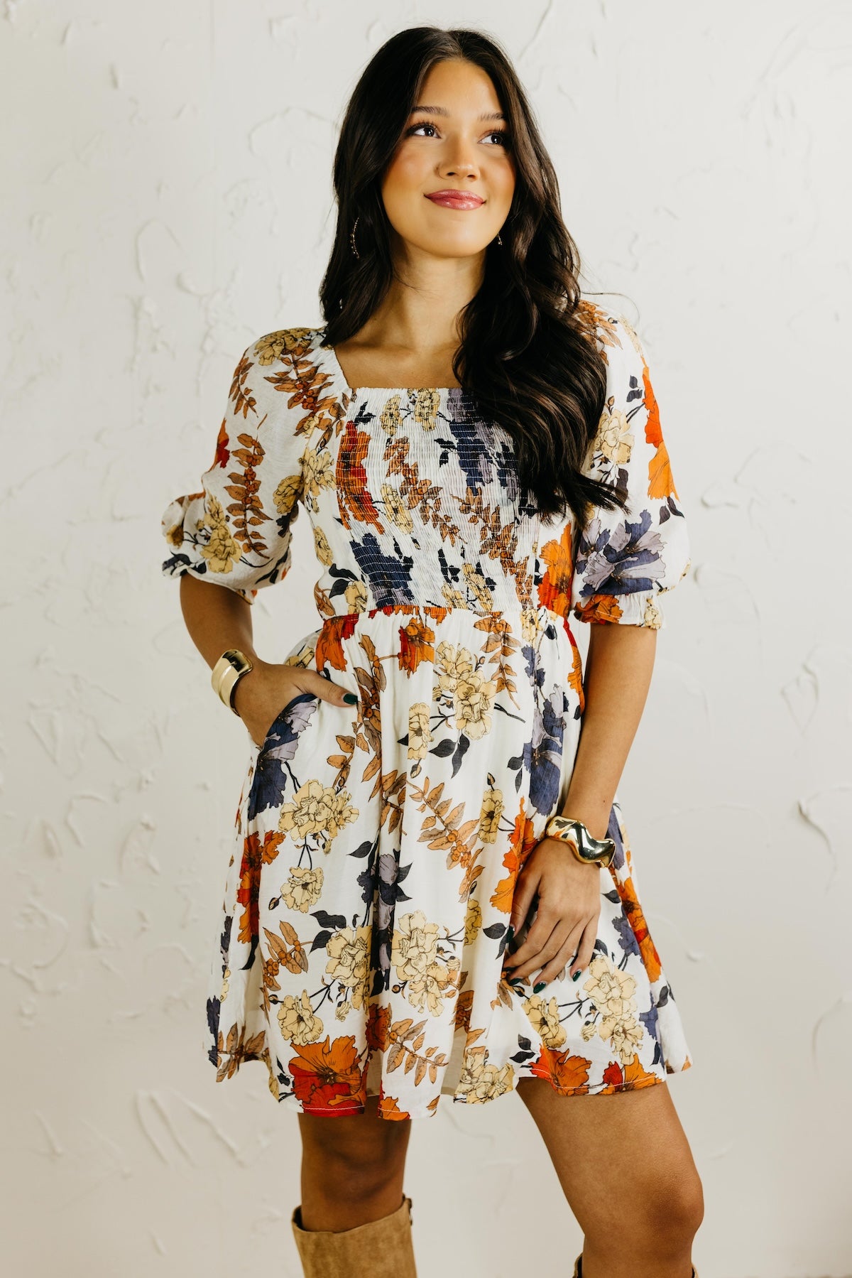 The Shay Smocked Print Mini Dress
