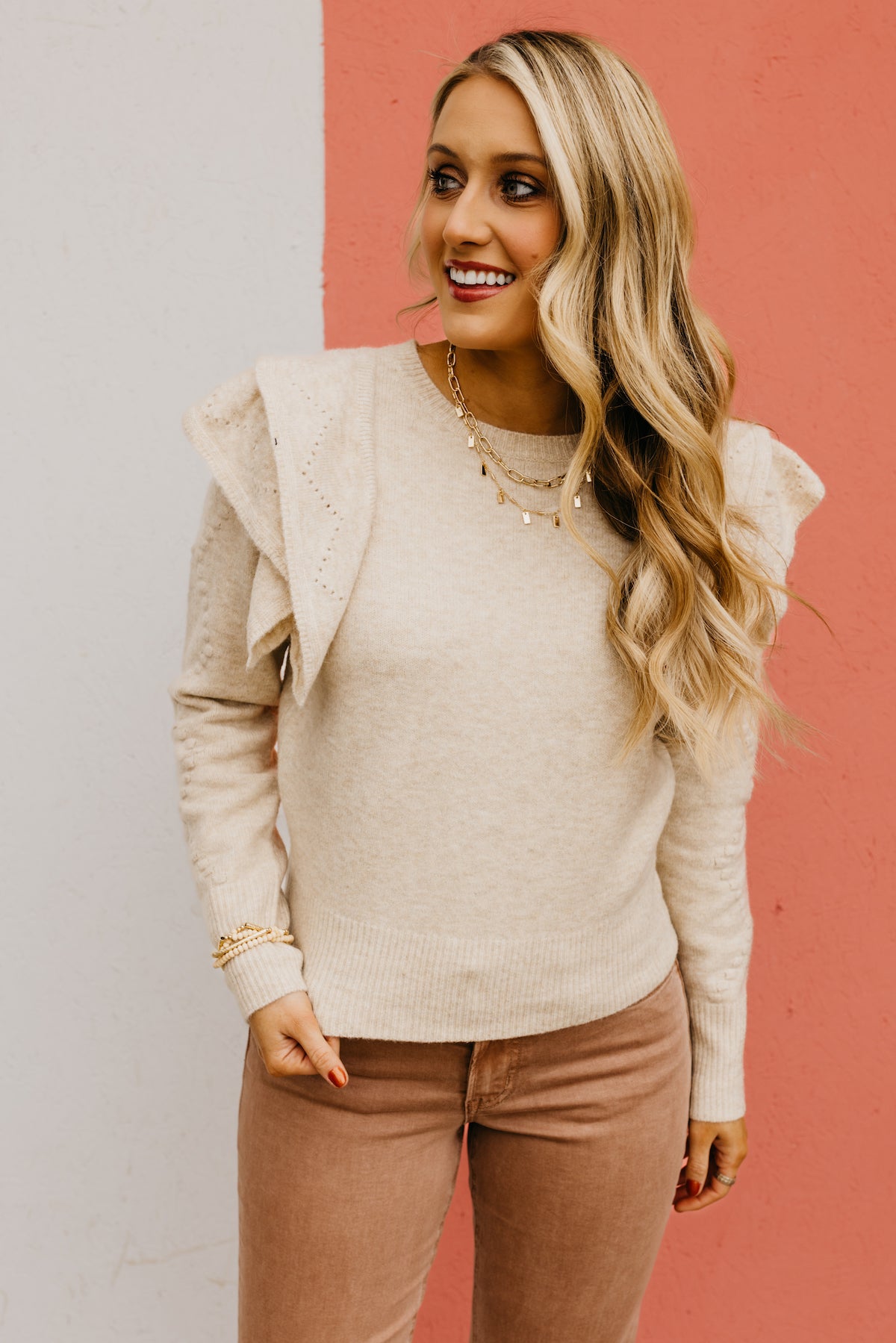 The Bria Pom Flutter Sleeve Sweater