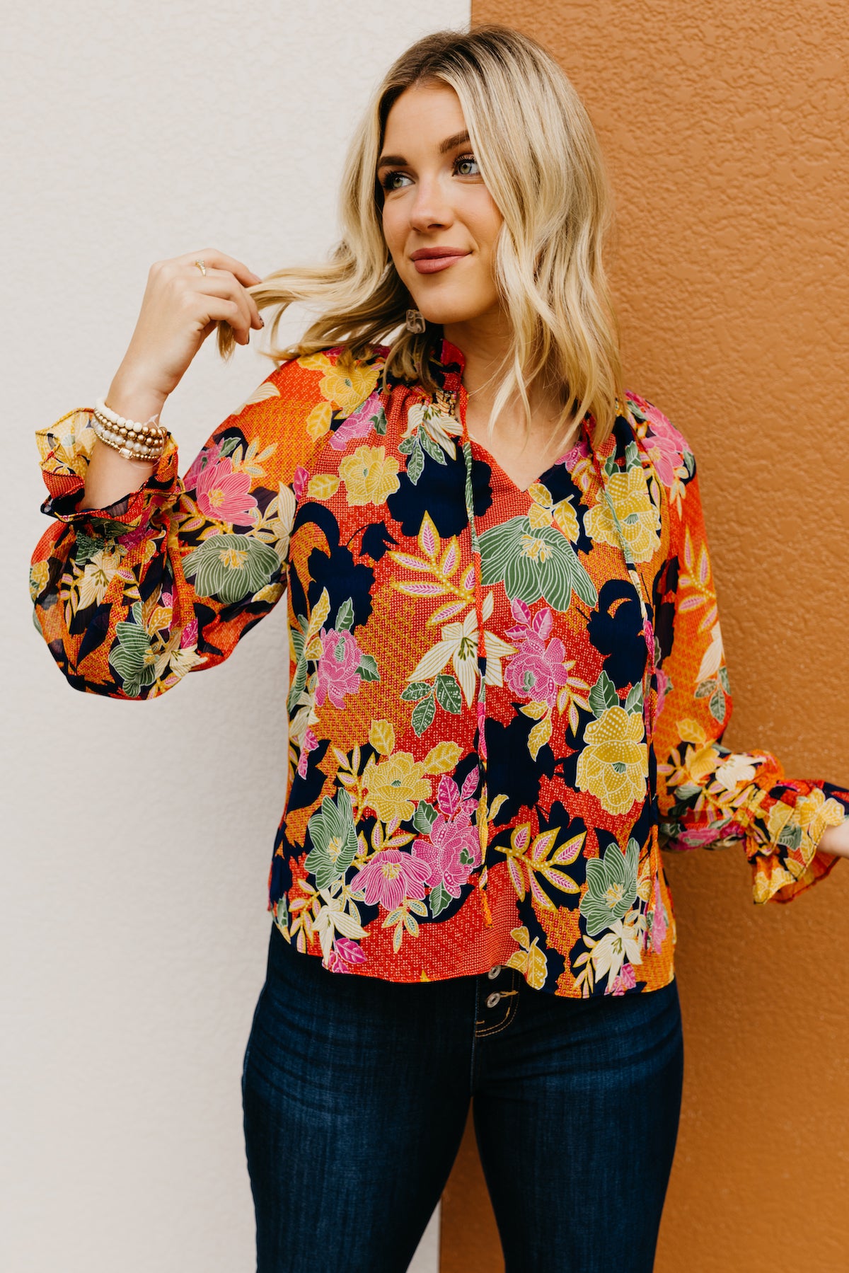 The Lizbeth Floral Ruffle Neck Peasant Blouse FINAL SALE