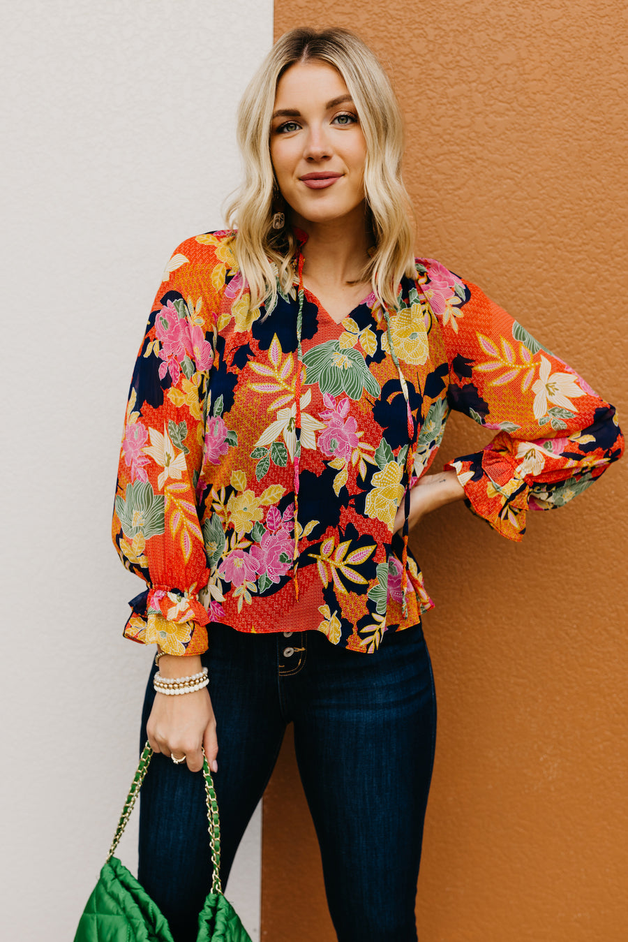 The Lizbeth Floral Ruffle Neck Peasant Blouse  - FINAL SALE