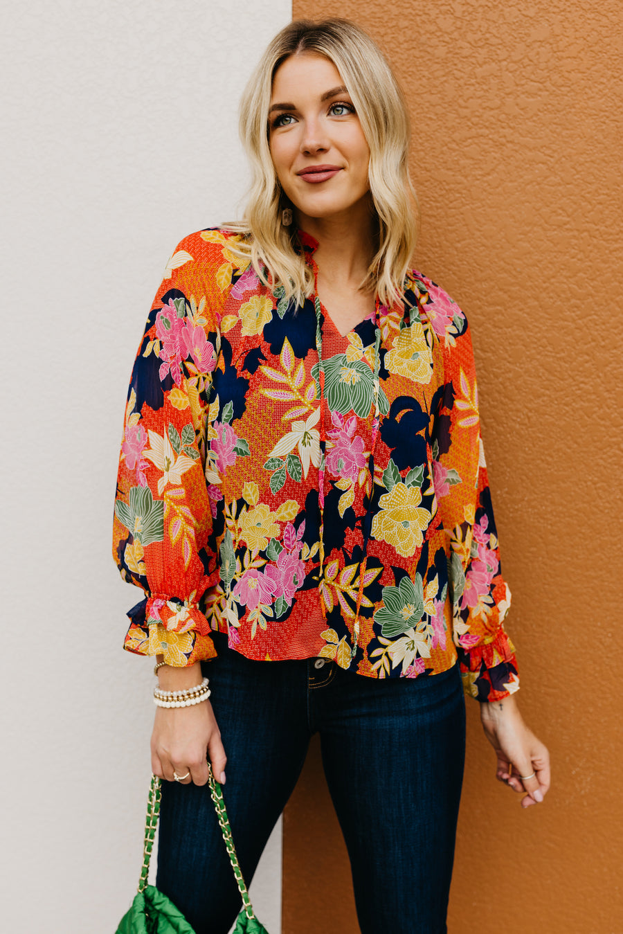 The Lizbeth Floral Ruffle Neck Peasant Blouse  - FINAL SALE