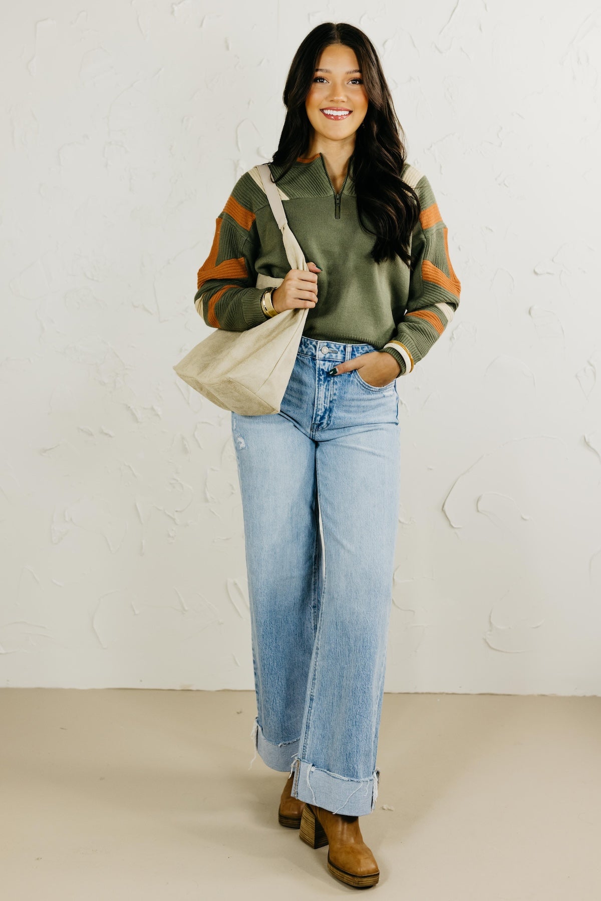 The Daffney Quarter Zip Striped Sweater