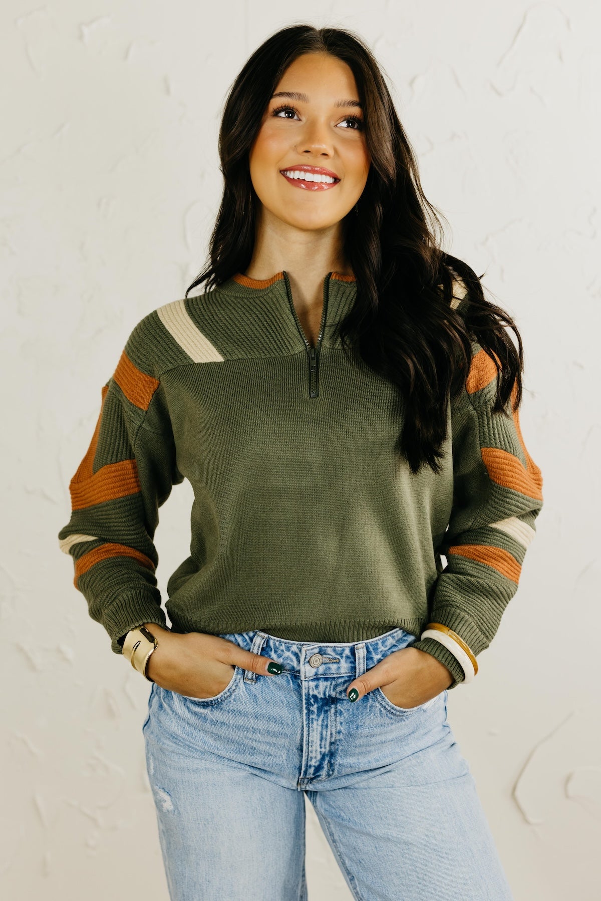 The Daffney Quarter Zip Striped Sweater